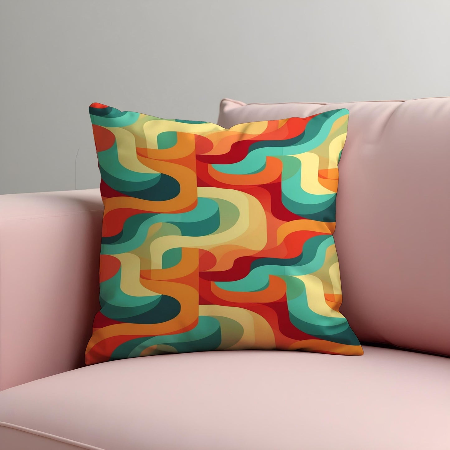 Multicolored Retro Swirl Cushion Cover, Wavy Lines Pillow Case
