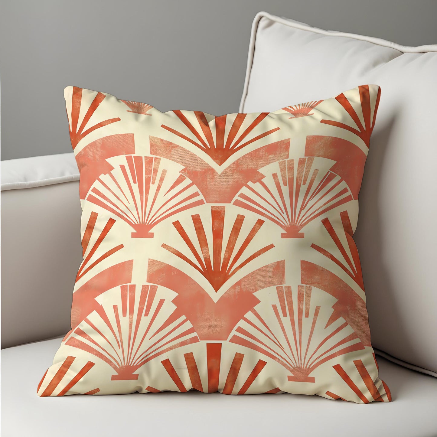 Art Deco Fan Cushion Cover, Terracotta & Cream Traditional Pillow Case