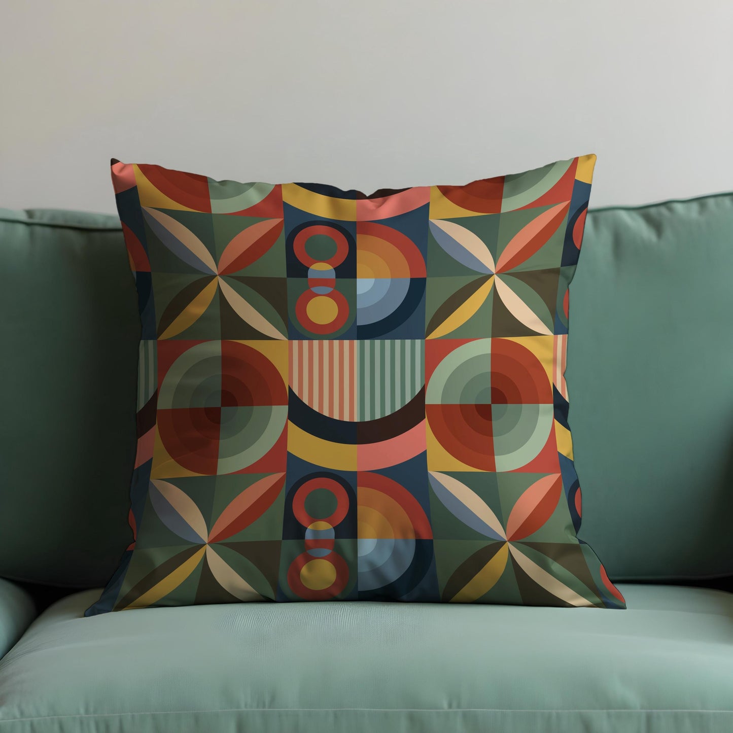 Retro Geometric Cushion Cover, Colorful Mid Century Modern Pillow Case