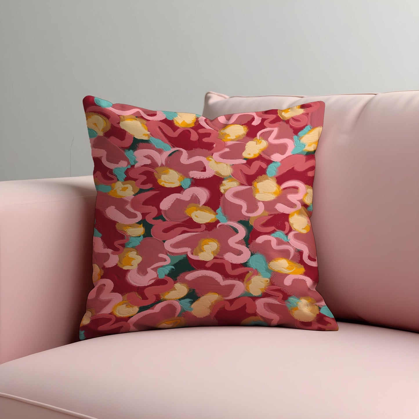 Bold Painted Floral Cushion Cover, Expressive Brushstroke Pillowcase