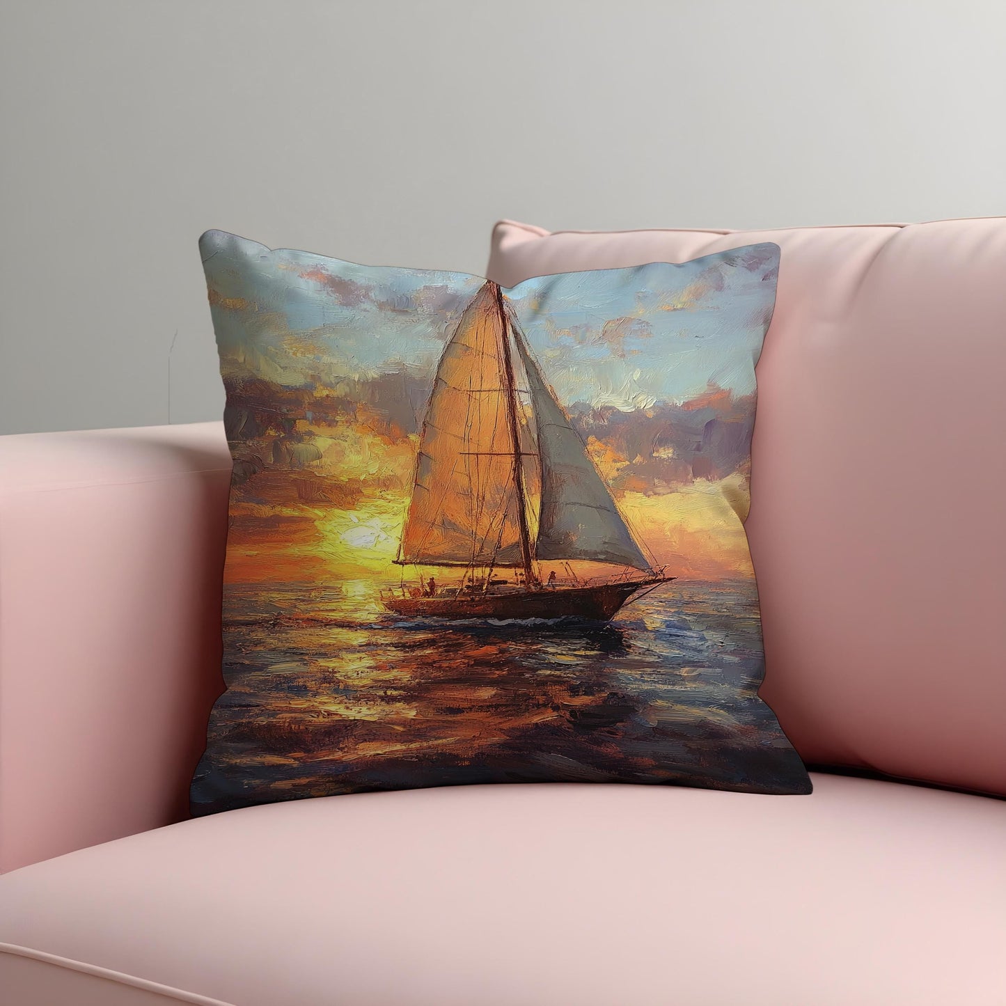 Sunset Sailing Cushion Cover, Romantic Ocean Throw Pillow Cover