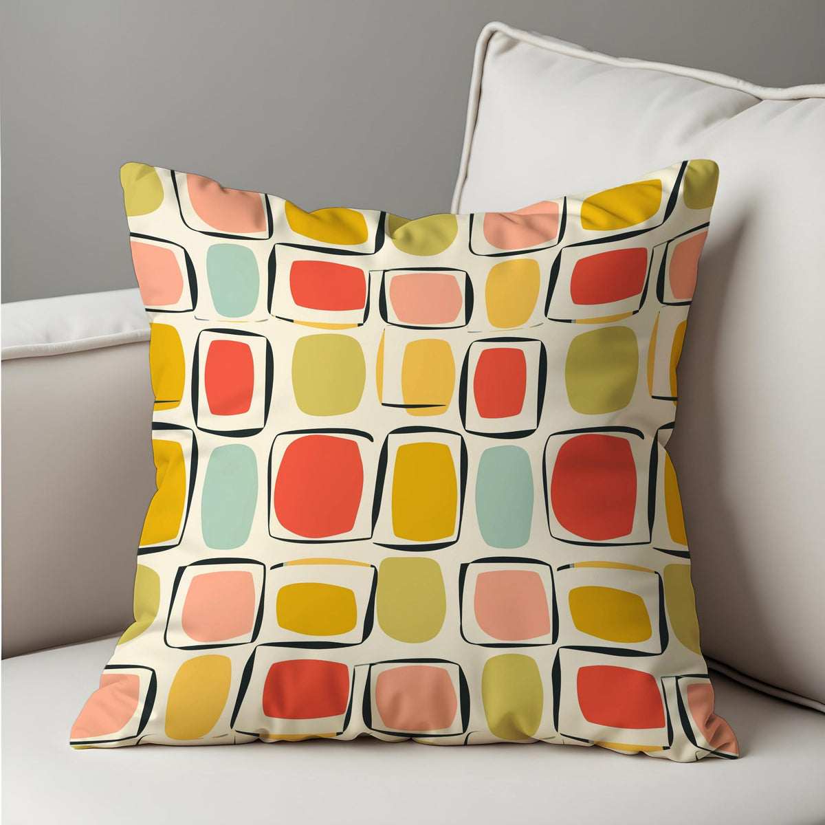 Retro Square Cushion Cover, Mid Century Pillow Case