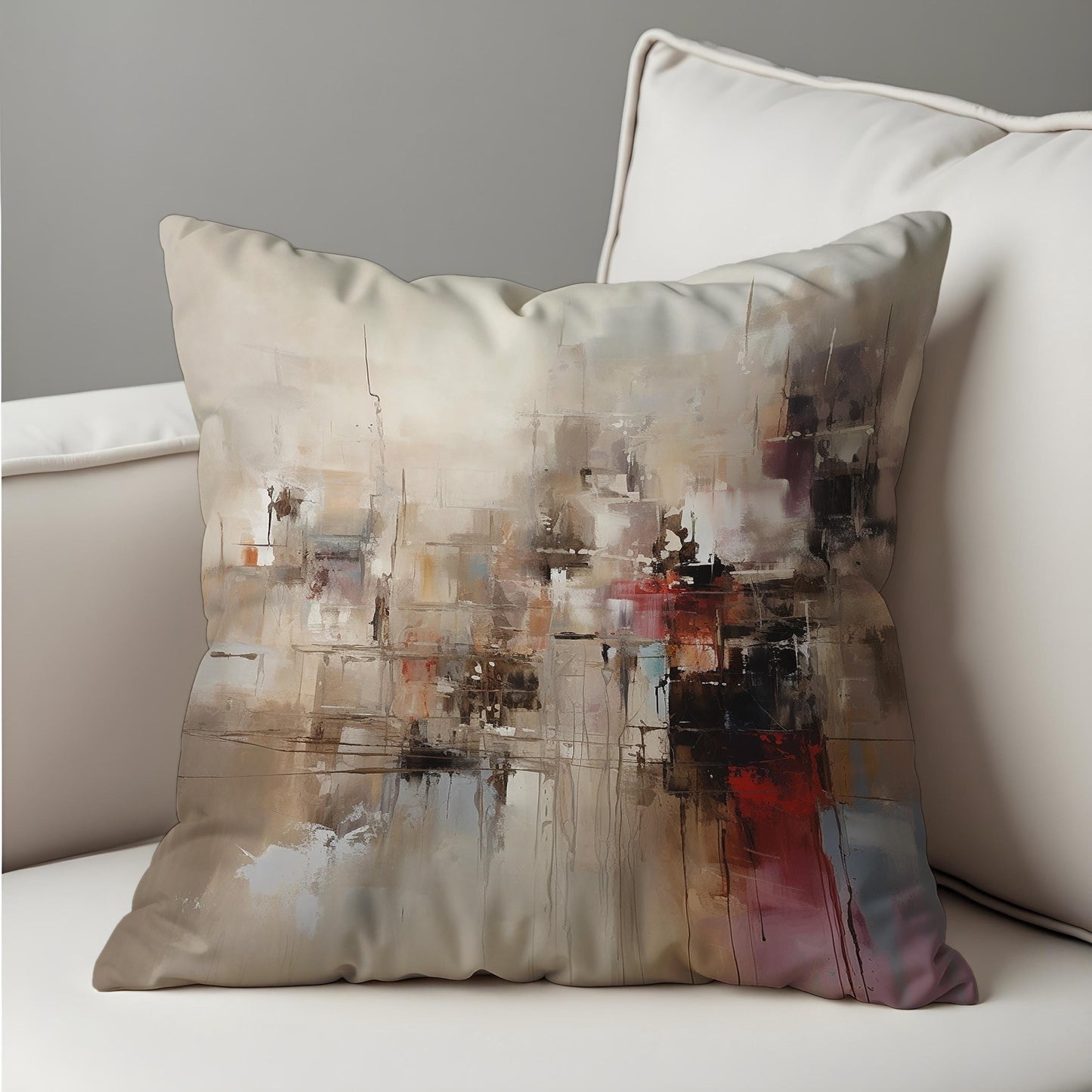 Modern Abstract Cityscape Cushion Cover, Paint Effect Throw Pillow Cover