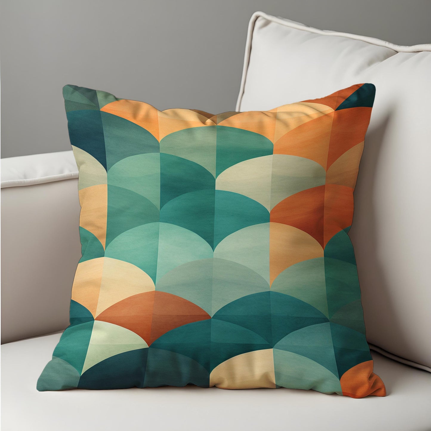 Bold Geometric Cushion Cover, Retro Teal and Burnt Orange Fan Pillow Case