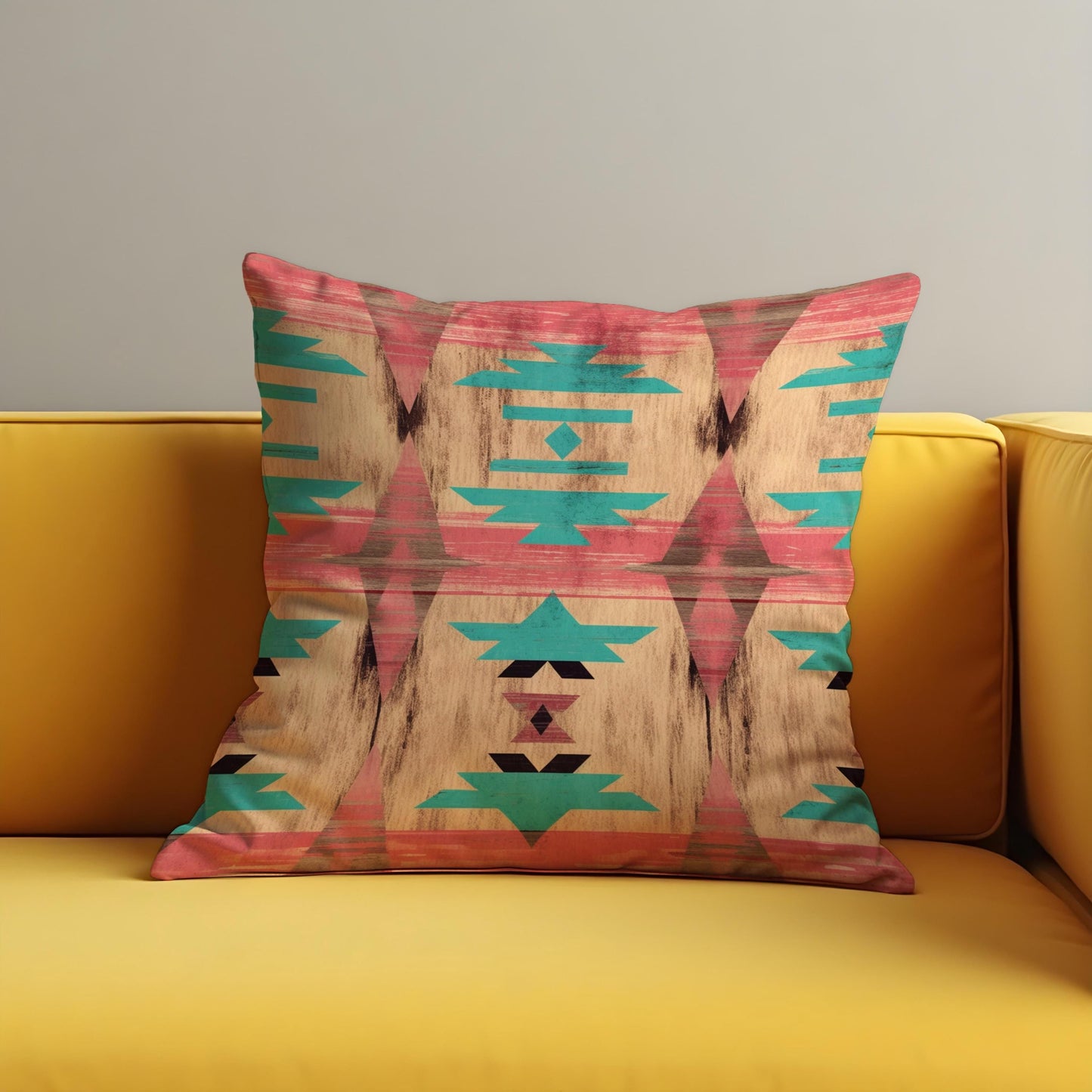 Southwestern Cushion Cover, Faded Aztec Coral & Turquoise Pillow Case