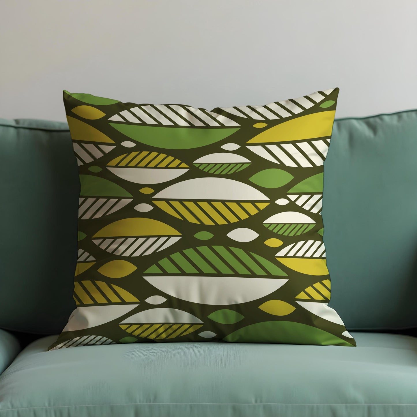 Mid Century Modern Cushion Cover, Olive Green & Yellow Retro Pillow Case
