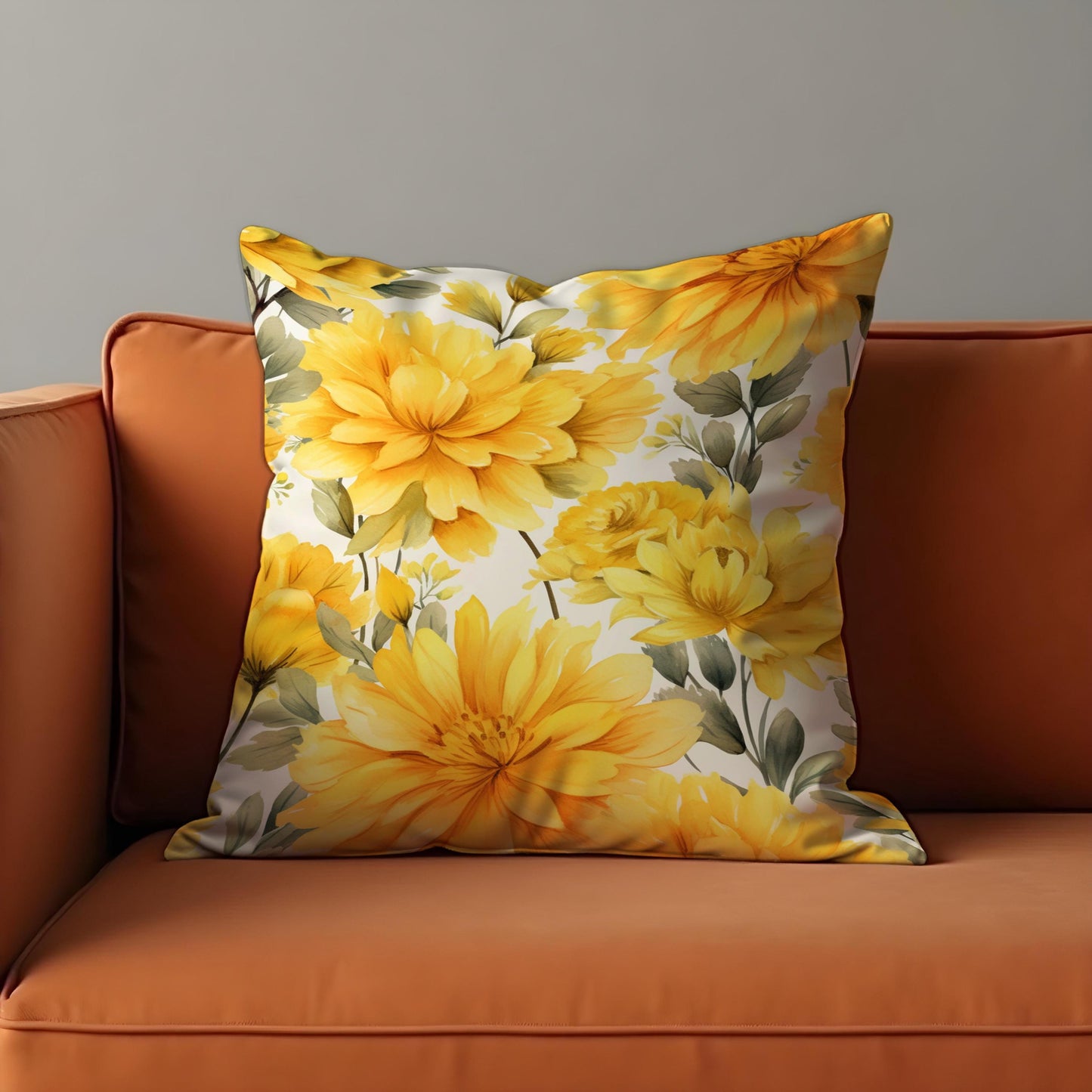 Sunny Yellow Floral Cushion Cover, Blooms Pillow Case