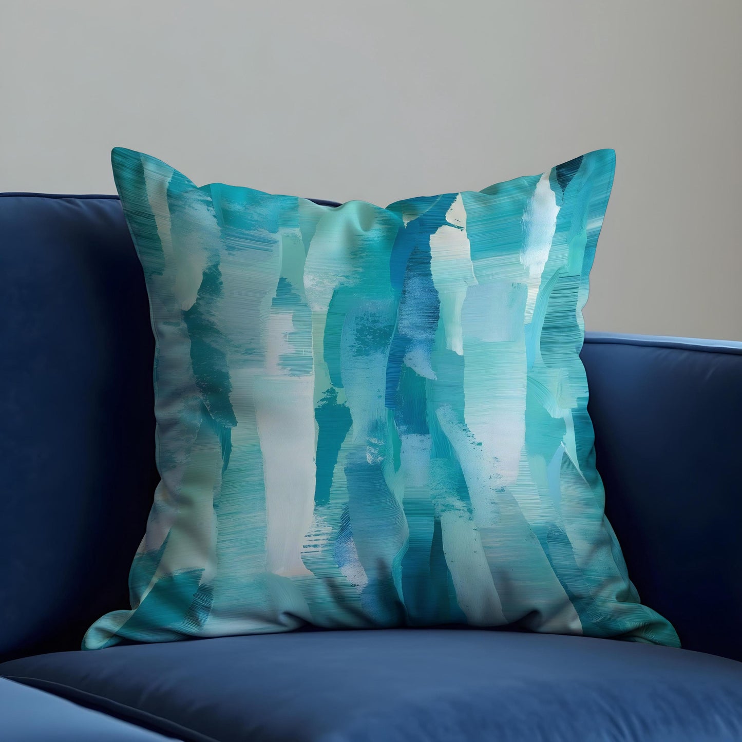 Teal Abstract Brushstroke Cushion Cover, Aqua Blue Modern Pillow Cover
