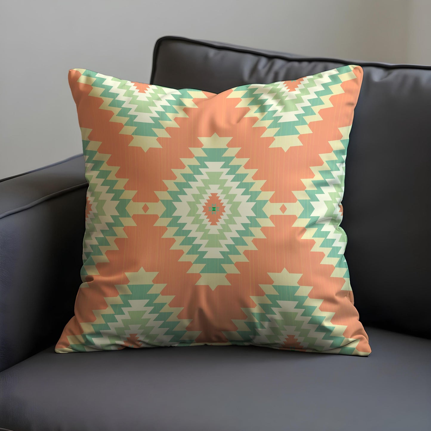Southwestern Aztec Cushion Cover, Peach & Mint Tribal Throw Pillow Cover
