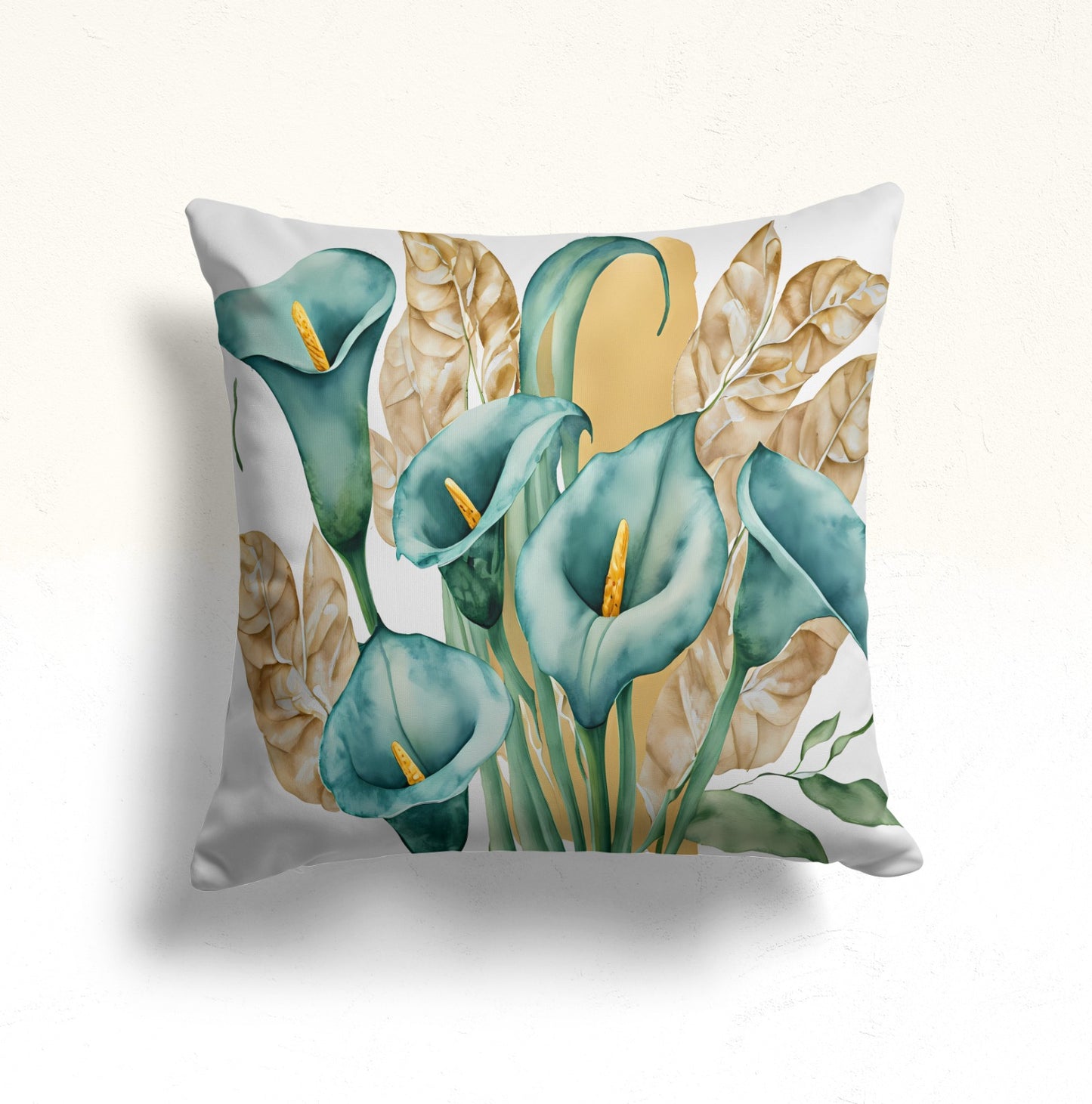 Golden Calla Lily Cushion Cover, Romantic Pastel Charm
