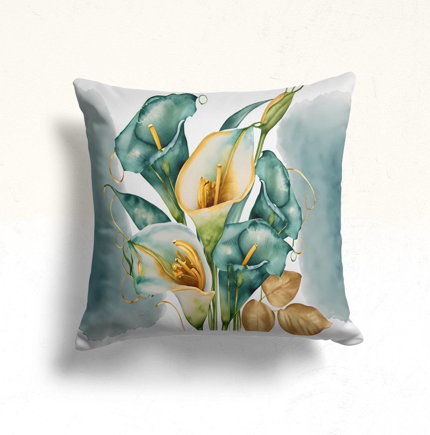 Golden Calla Lily Cushion Cover, Romantic Pastel Charm