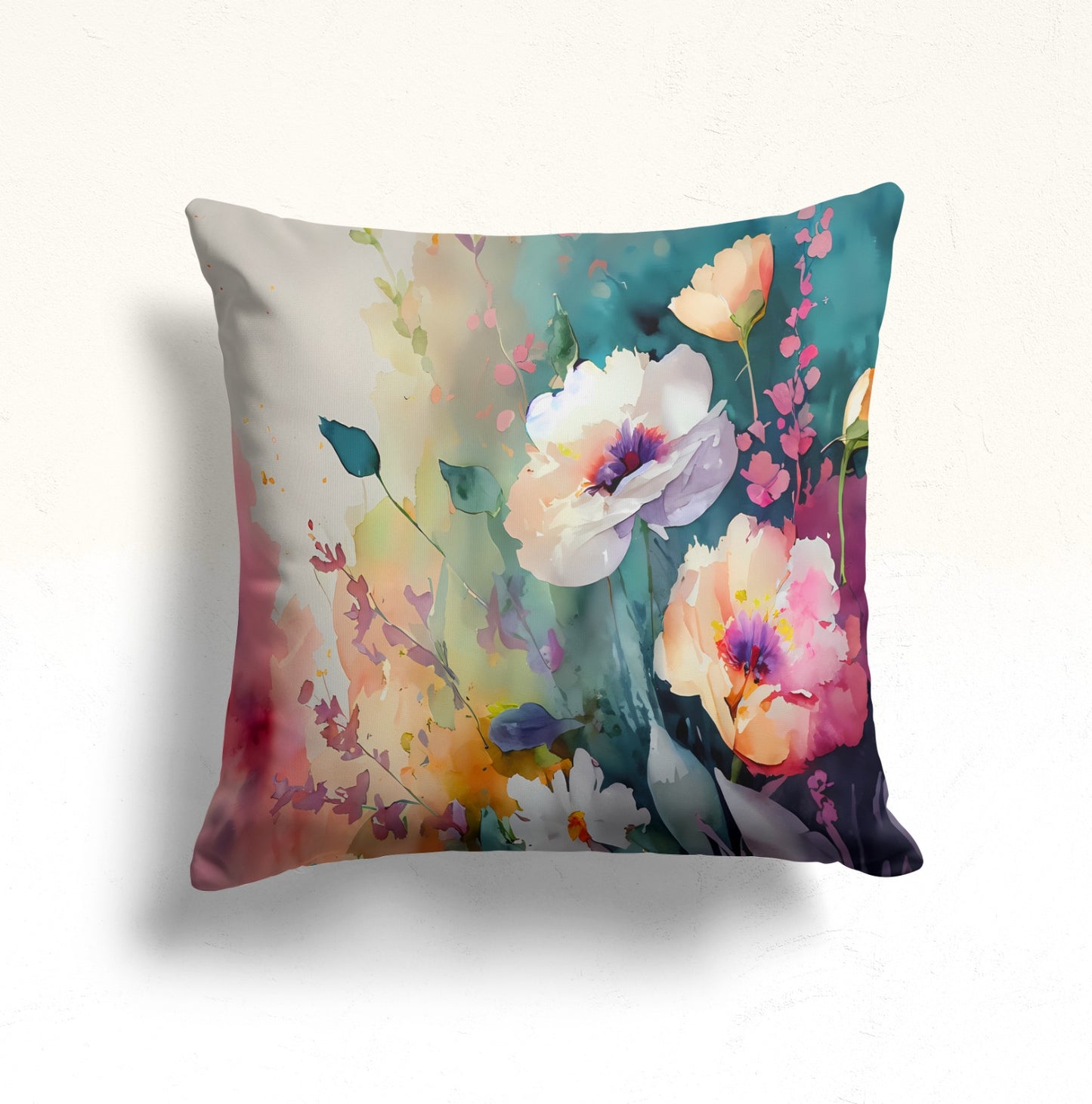 Watercolor Flower Design Cushion Cover, Wildflower Artwork