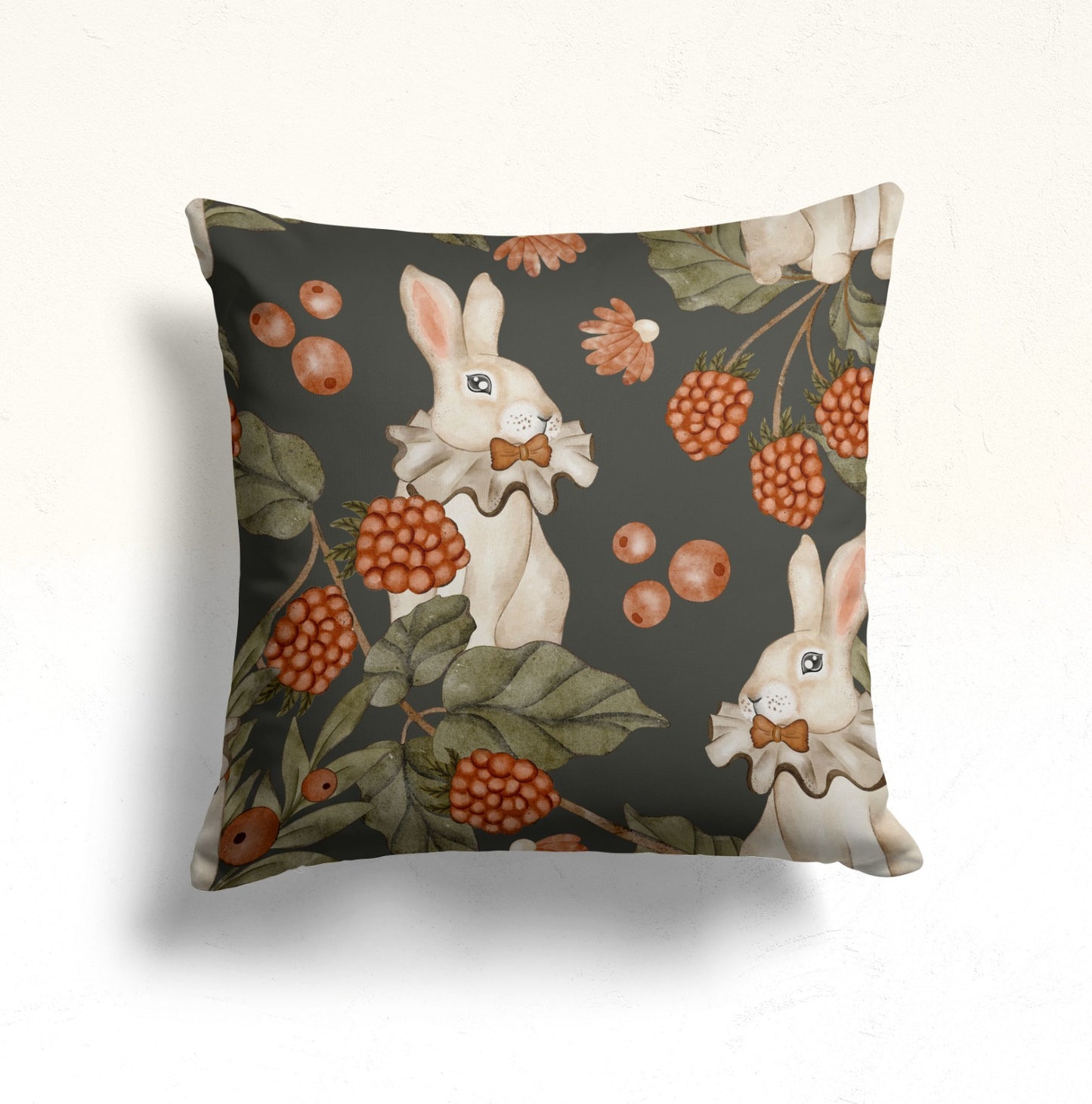 Deer & Mushroom Cushion Cover, Floral Forest Design