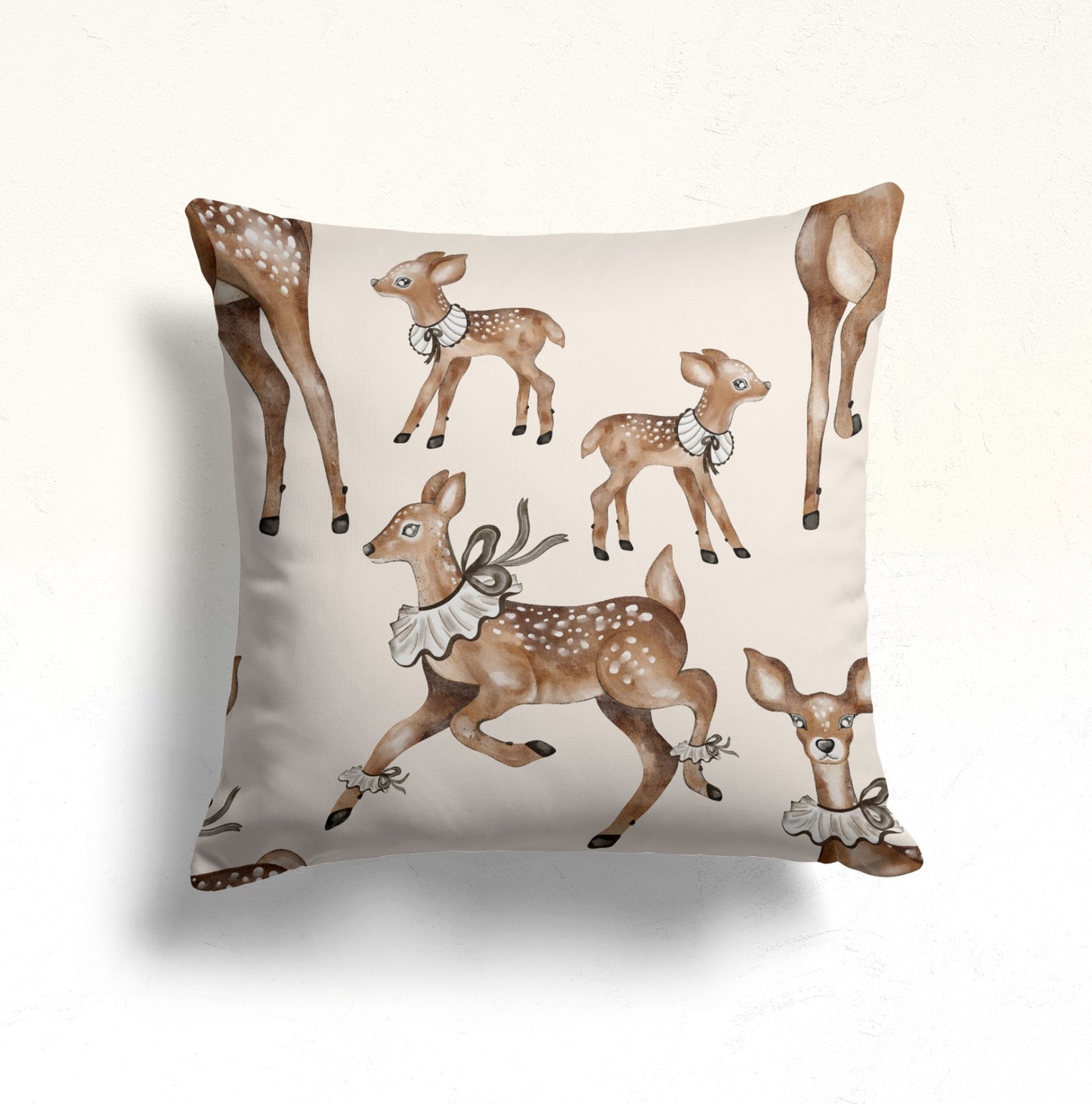 Deer & Mushroom Cushion Cover, Floral Forest Design