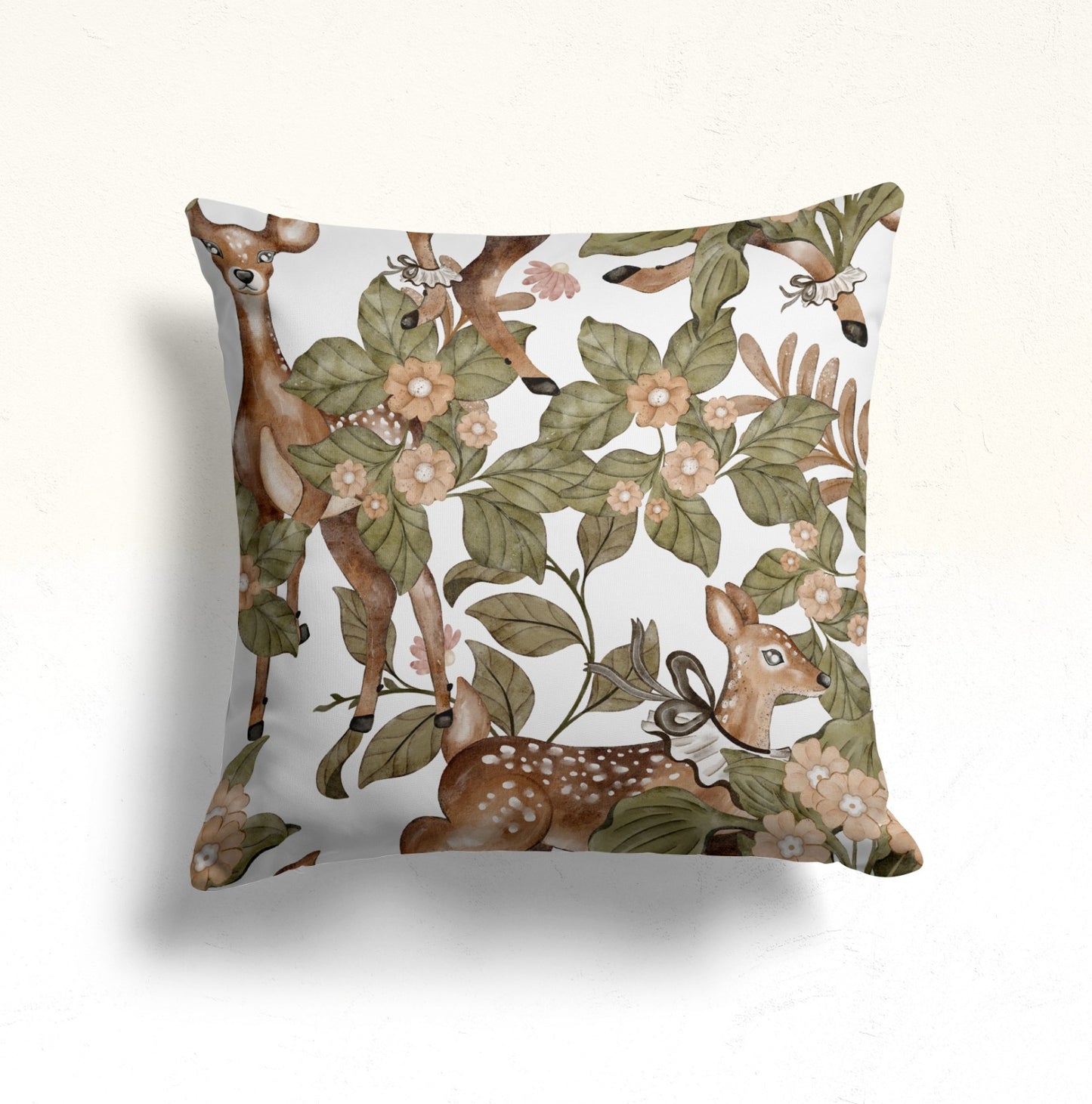 Deer & Mushroom Cushion Cover, Floral Forest Design