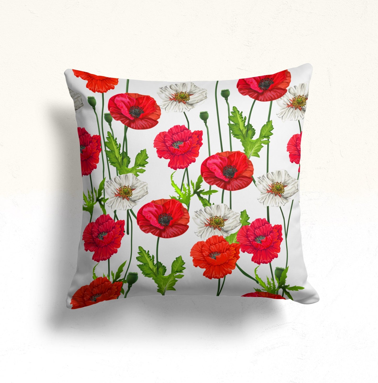 Vivid Red Poppy Pillow Cover for Floral Décor, Poppy Stripe