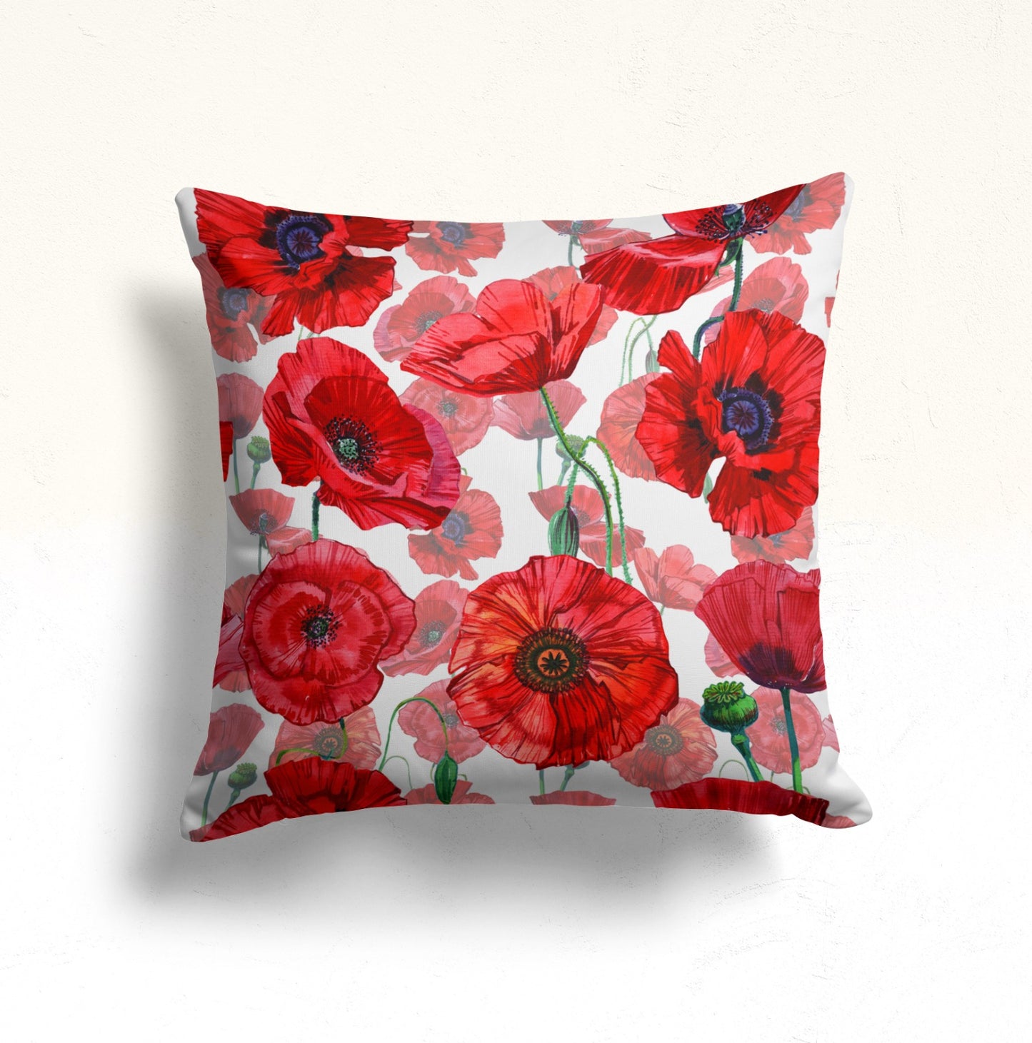 Vivid Red Poppy Pillow Cover for Floral Décor, Poppy Stripe
