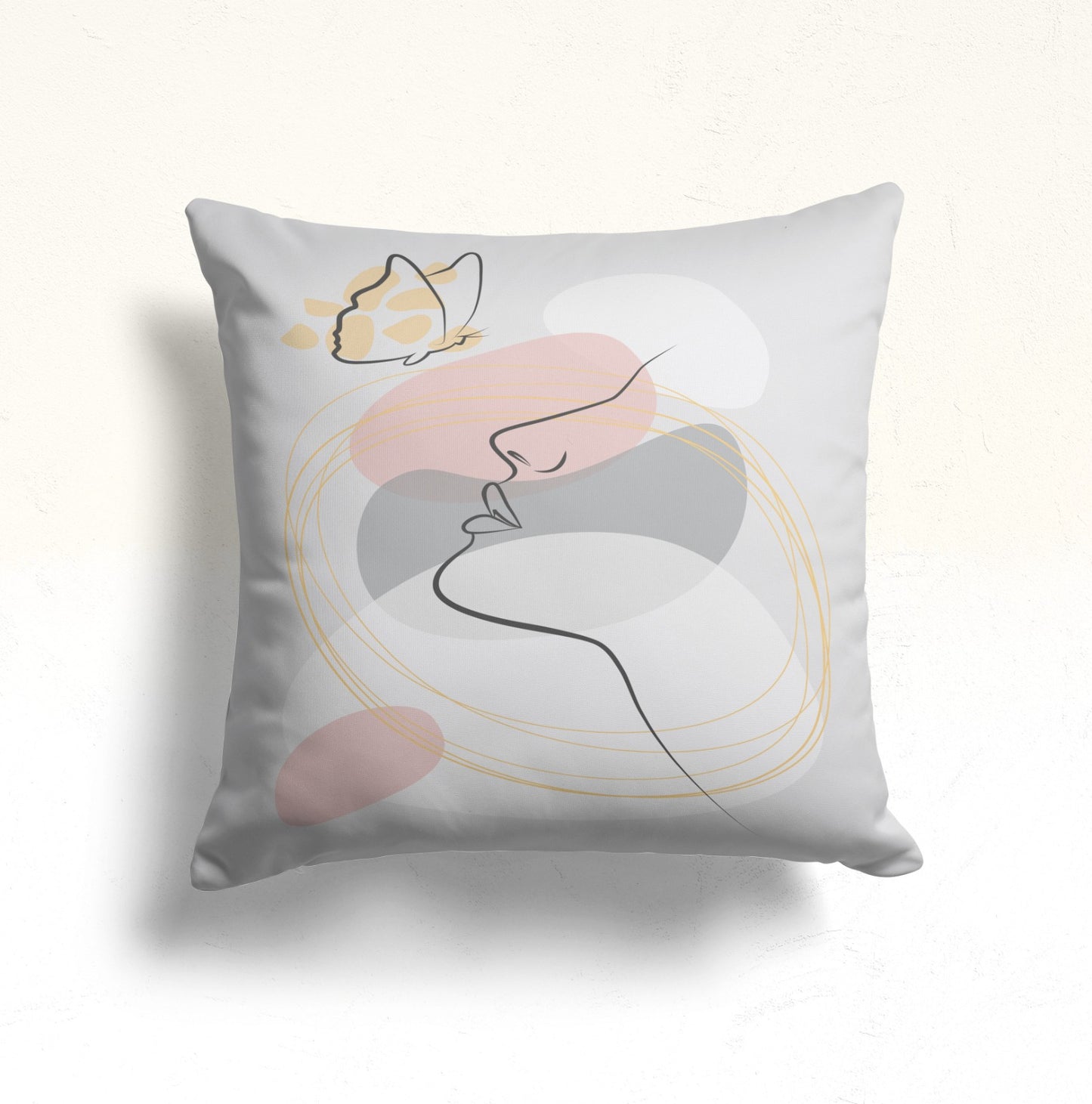 Abstract Line Art Cushion Cover, Floral Silhouette Pastel Decor
