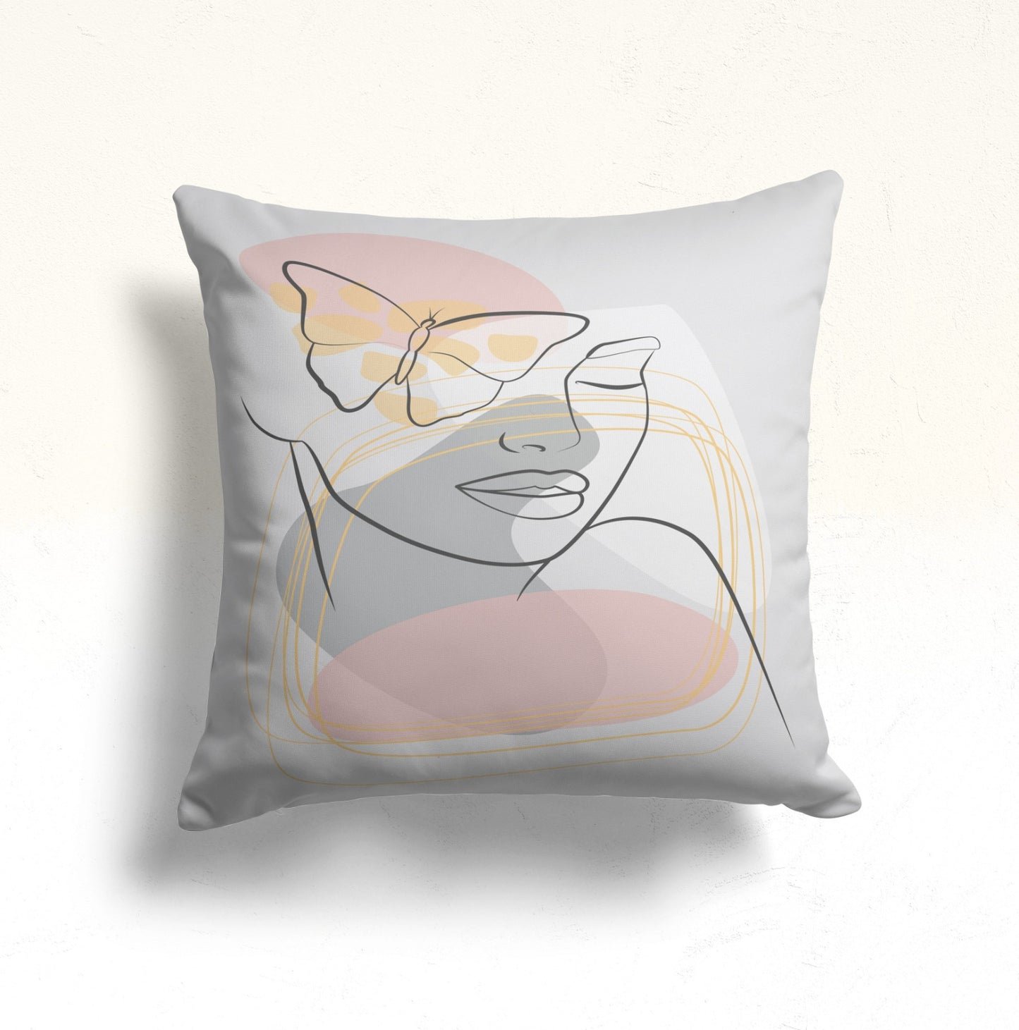 Abstract Line Art Cushion Cover, Floral Silhouette Pastel Decor