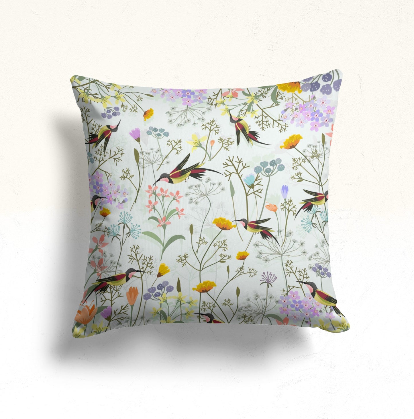 Tropical, Exotic, Lovebirds Cushion Cover, Spring Blossom Branches