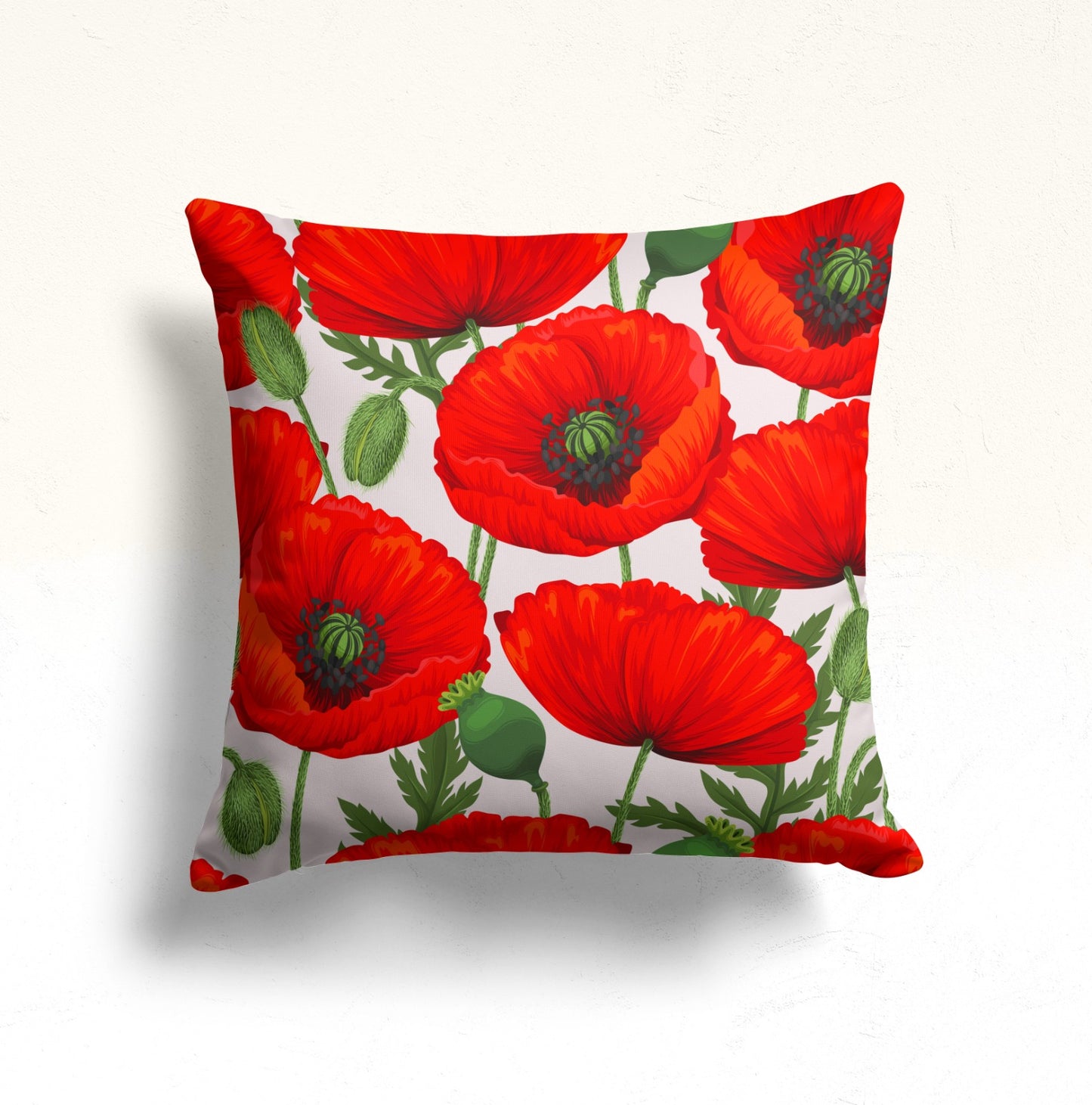 Vivid Red Poppy Pillow Cover for Floral Décor, Poppy Stripe