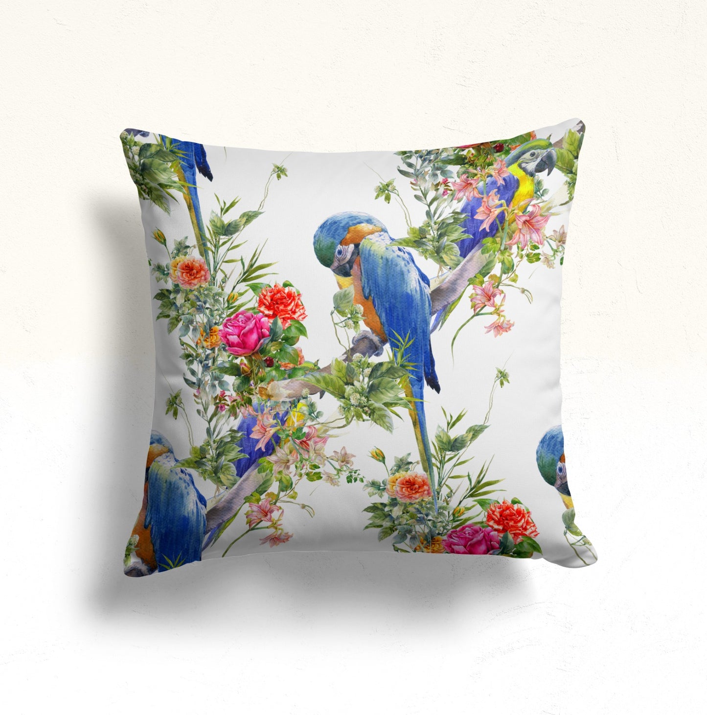 Bird, Butterfly Spring Cushion Cover, Tropical Parrots, Flowers