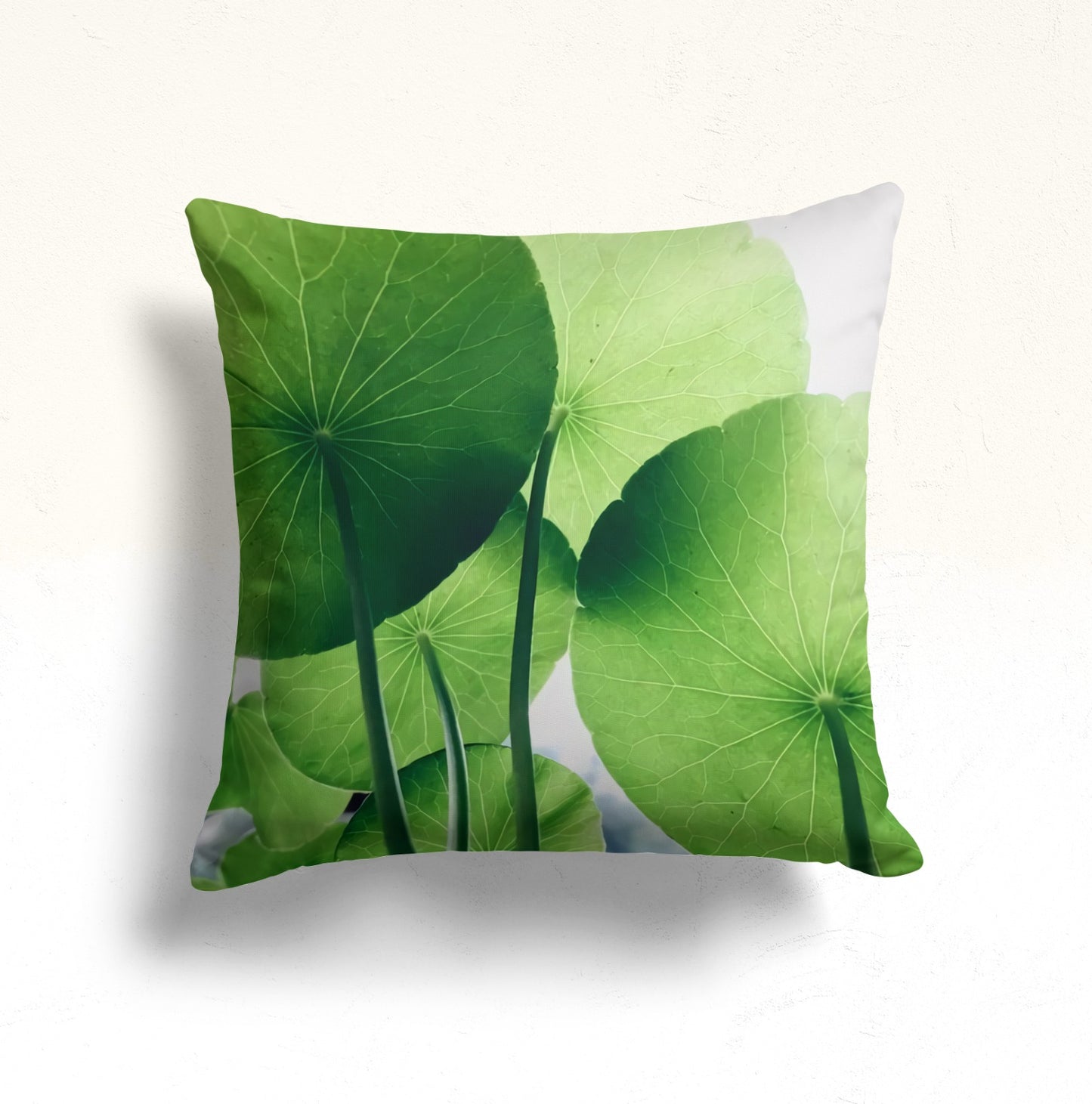 Lotus Leaf Print Cushion Cover for Tropical Decor, Green Leaf