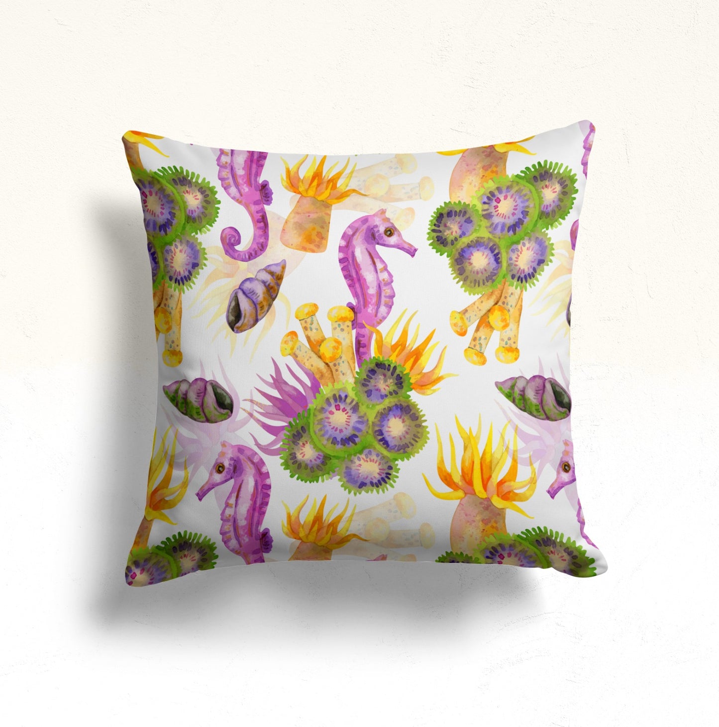 Colorful Sea Creatures Cushion Cover, Underwater Ocean Scene Decor