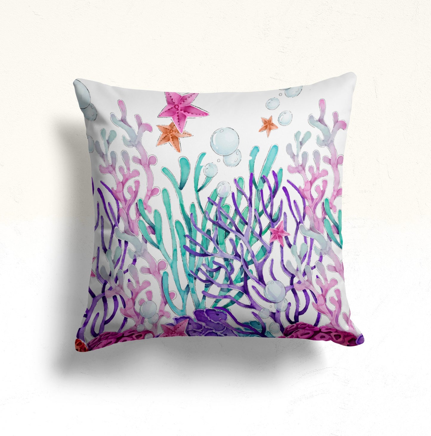 Colorful Sea Creatures Cushion Cover, Underwater Ocean Scene Decor