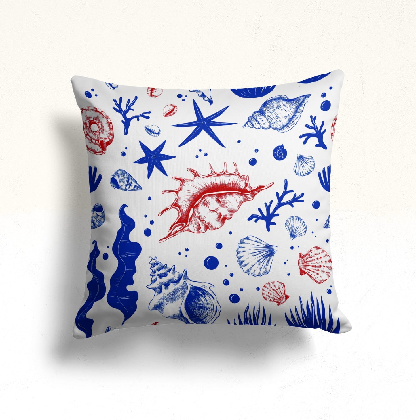 Marine Life Shells Starfish Cushion Cover, Ocean Blue Seashell
