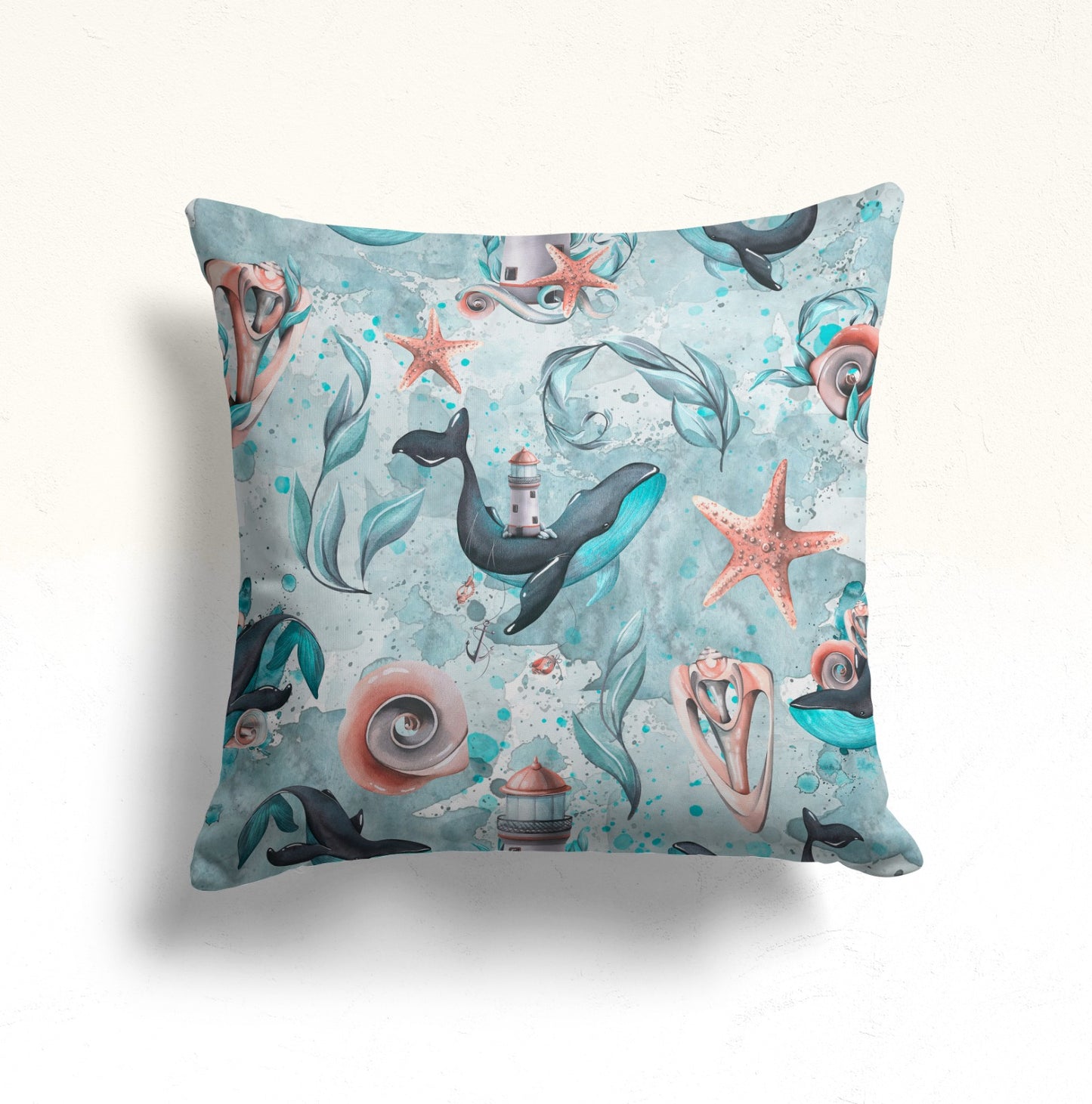 Blue Marine Sea Life Nautical Cushion Cover