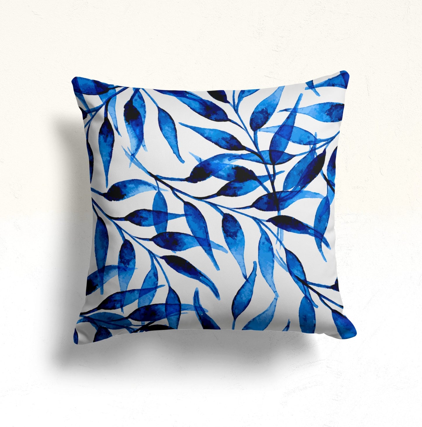 Blue Fern and Wildflower Cushion Cover, Abstract Indigo Leaves