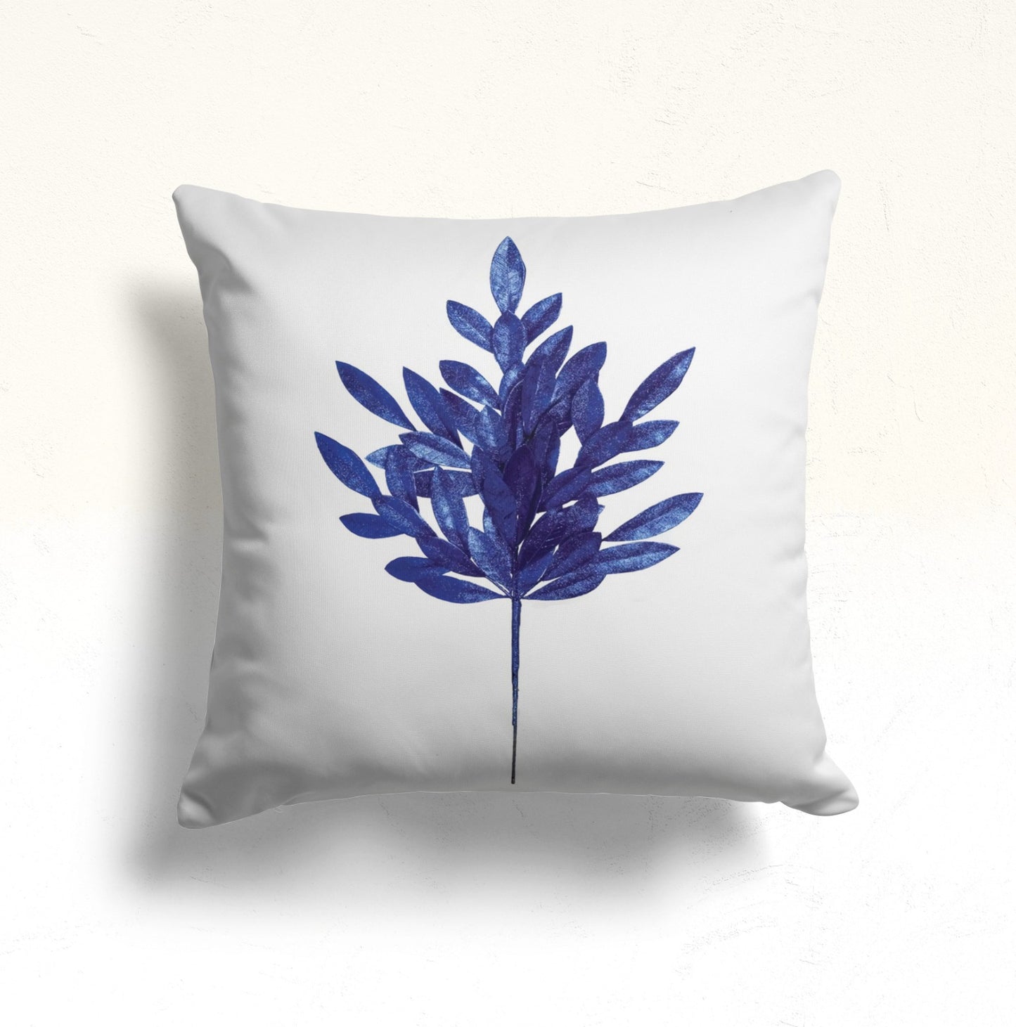 Blue Fern and Wildflower Cushion Cover, Abstract Indigo Leaves