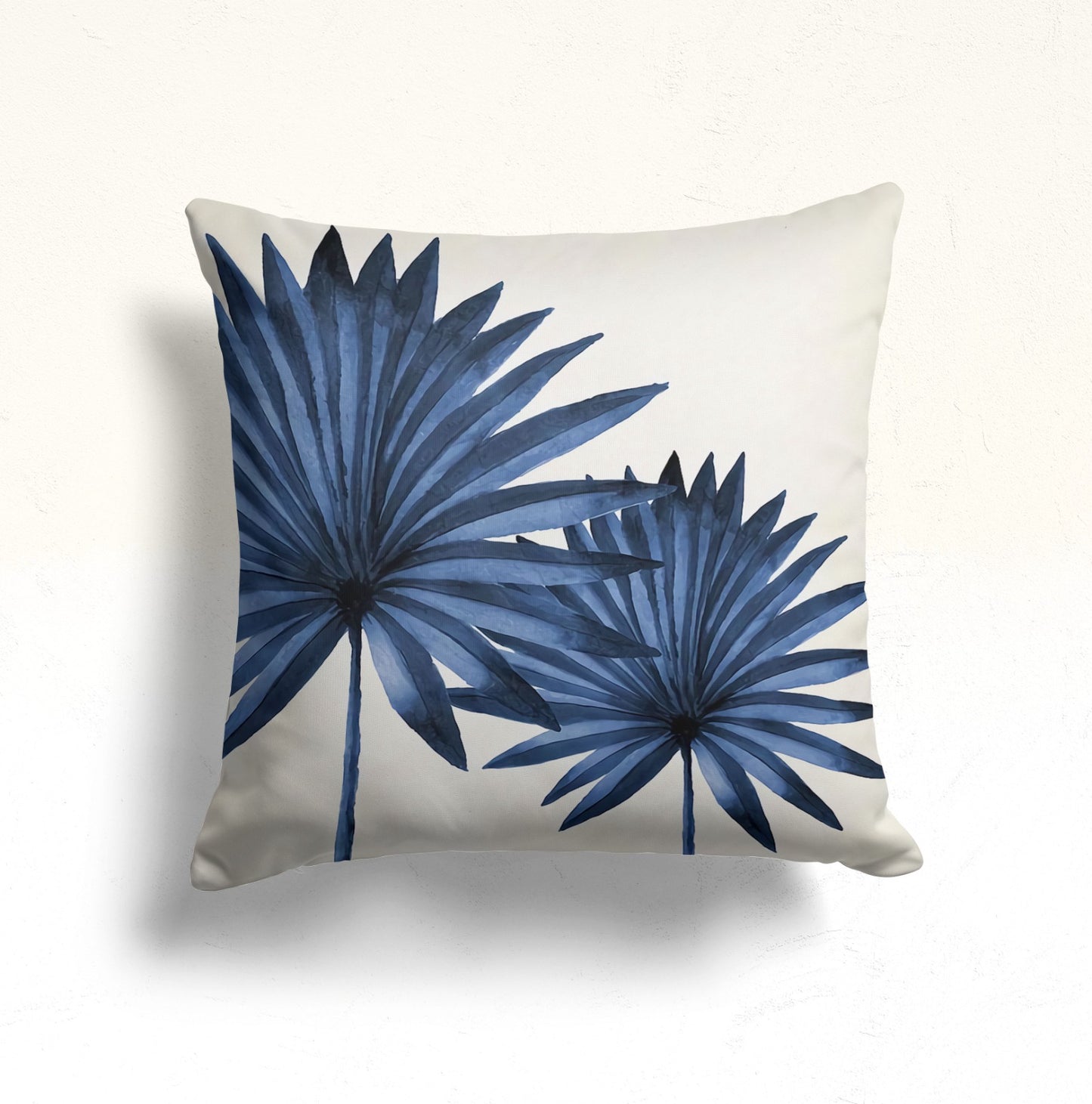 Blue Fern and Wildflower Cushion Cover, Abstract Indigo Leaves