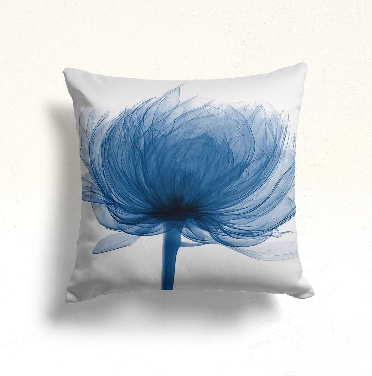 Blue Fern and Wildflower Cushion Cover, Abstract Indigo Leaves