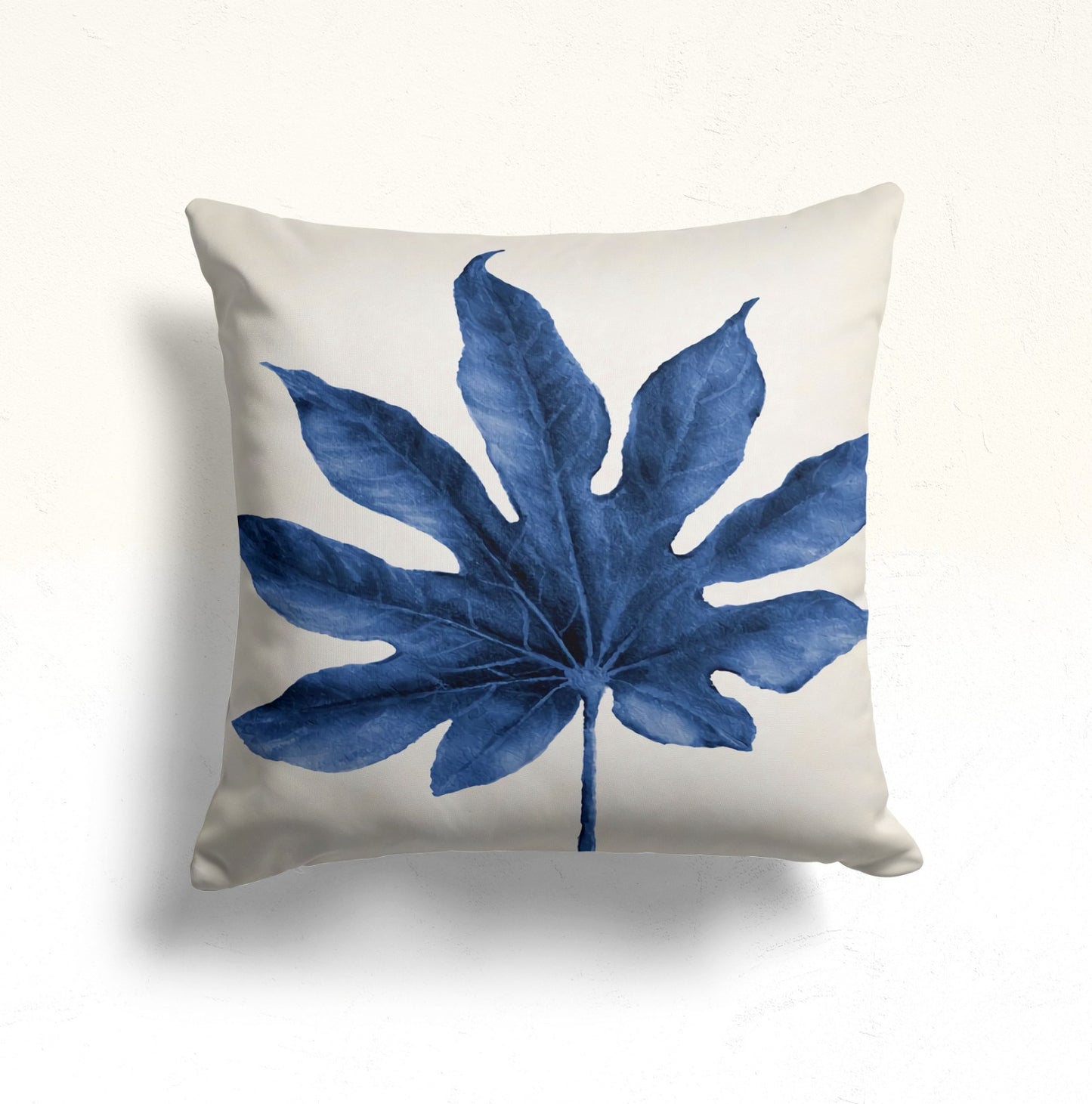 Blue Fern and Wildflower Cushion Cover, Abstract Indigo Leaves