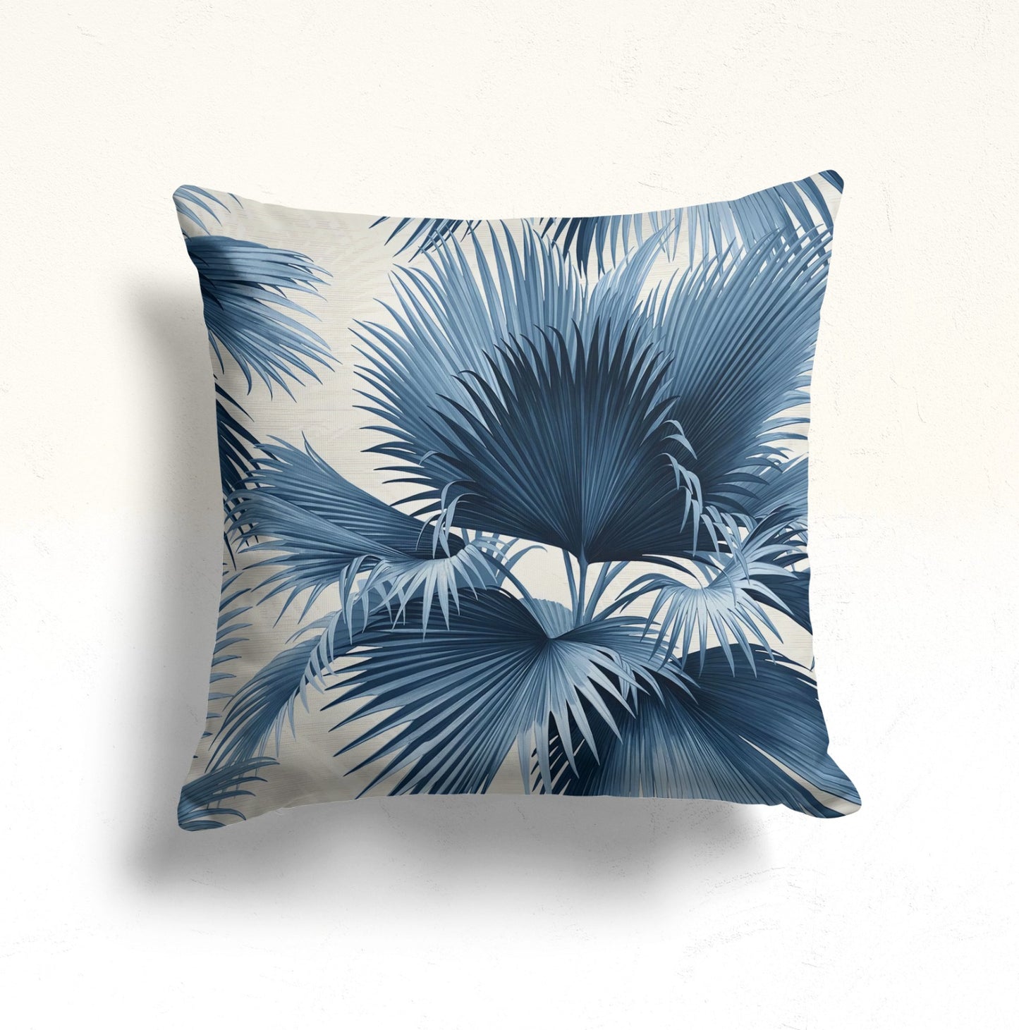 Blue Fern and Wildflower Cushion Cover, Abstract Indigo Leaves