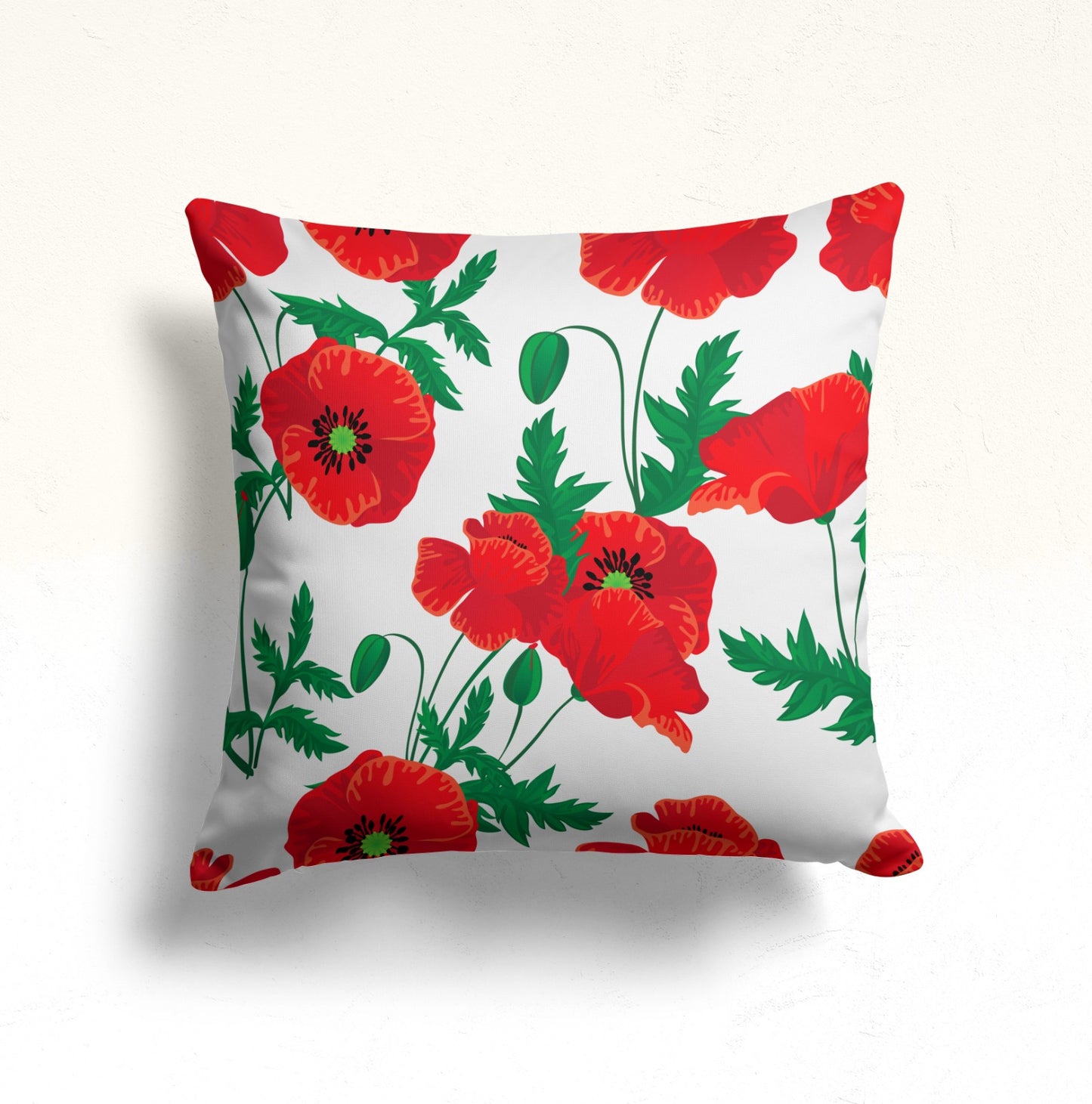 Vivid Red Poppy Pillow Cover for Floral Décor, Poppy Stripe