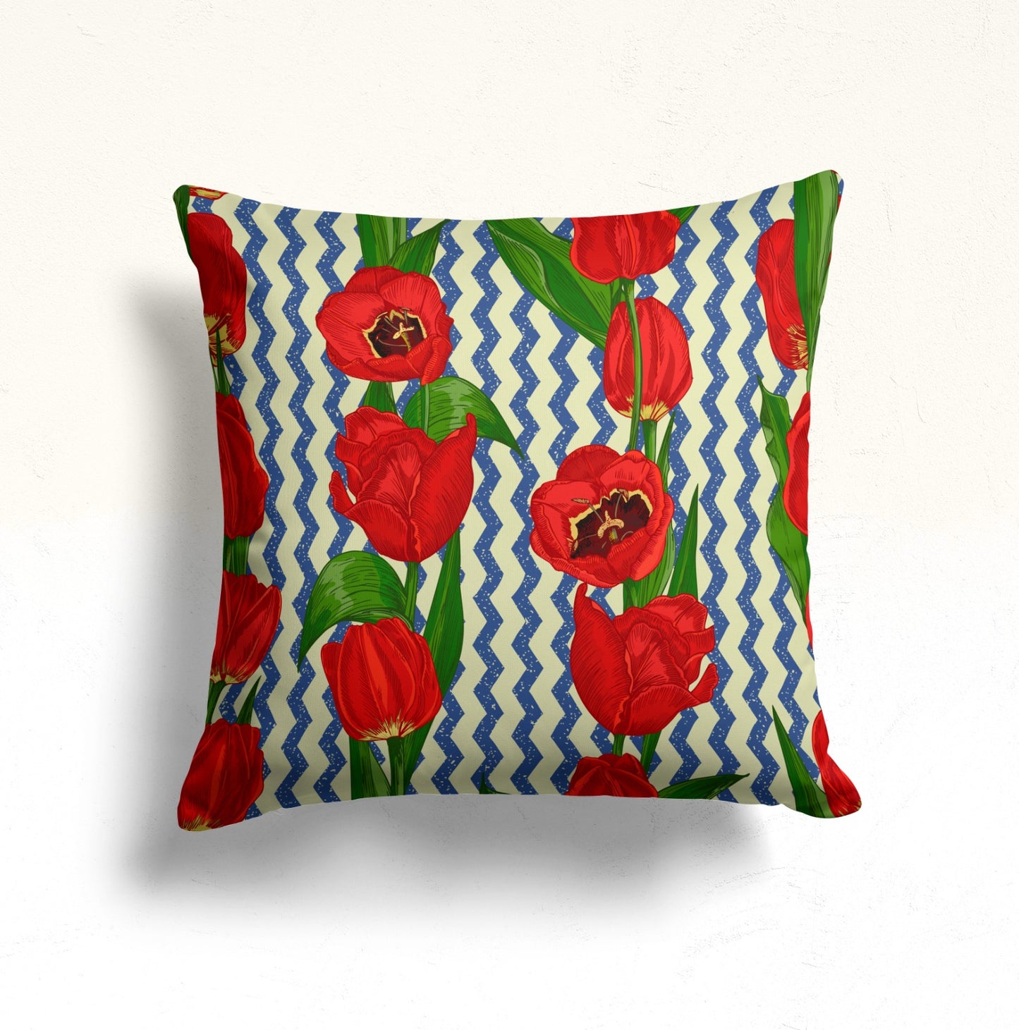 Vivid Red Poppy Pillow Cover for Floral Décor, Poppy Stripe