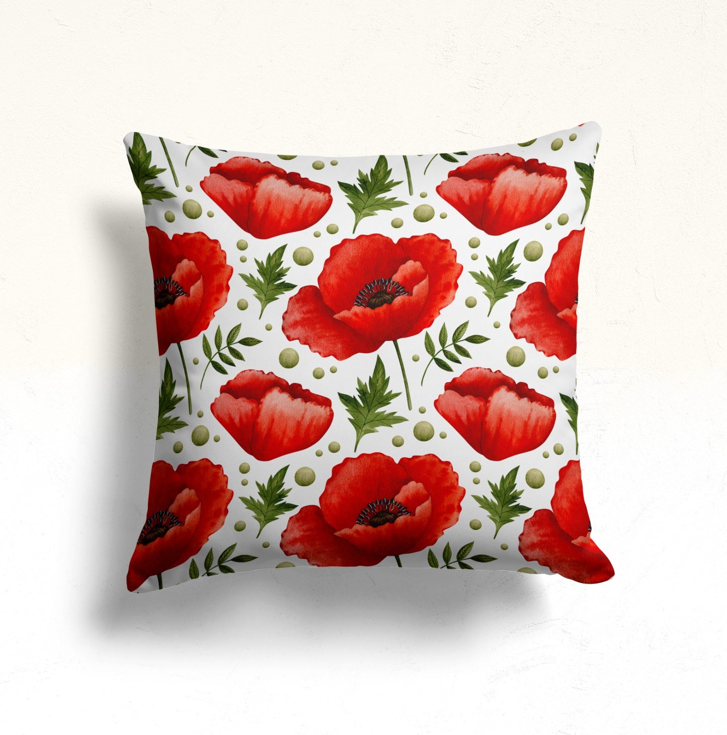 Vivid Red Poppy Pillow Cover for Floral Décor, Poppy Stripe