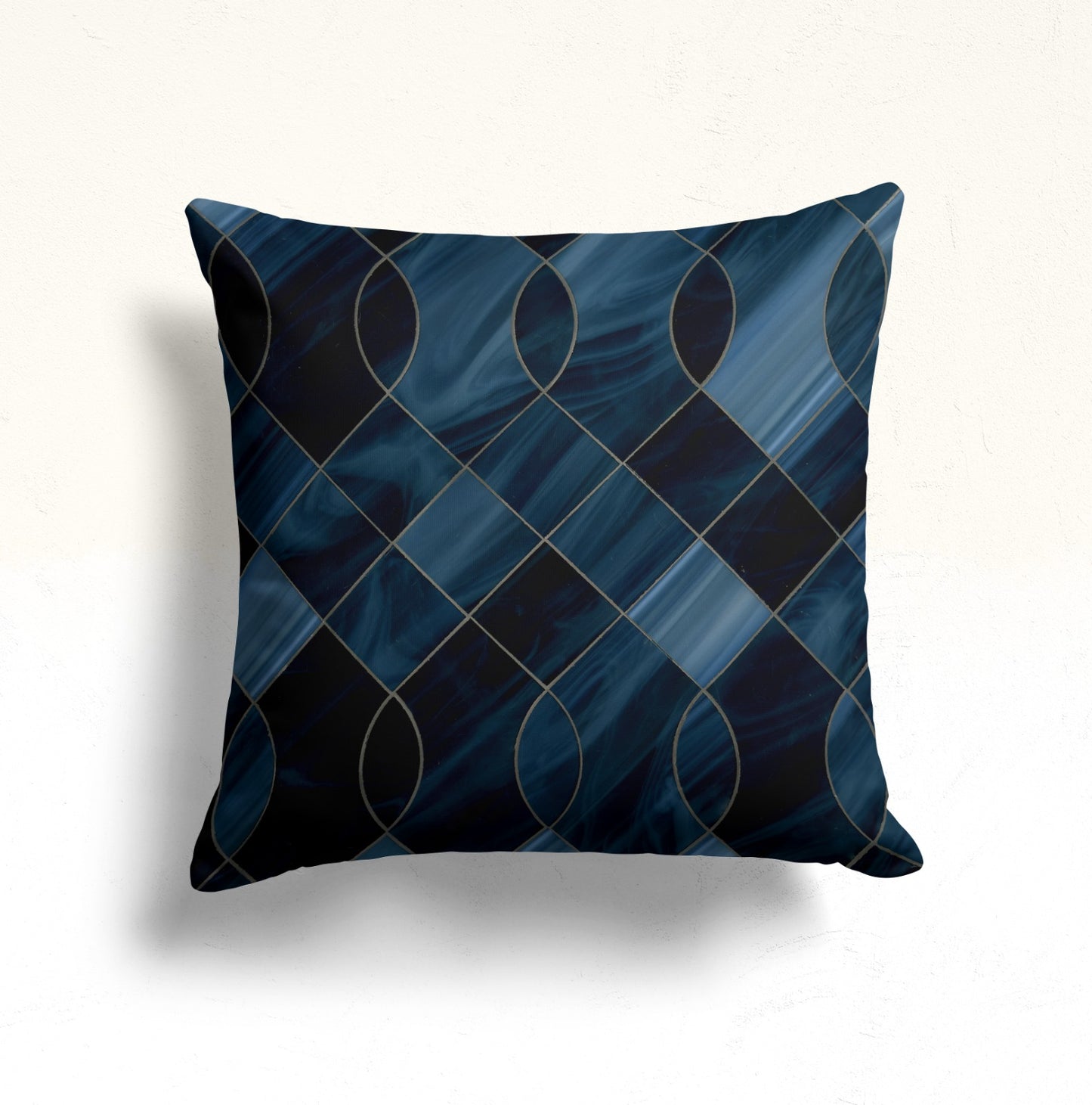 Midnight Waves Geometric Cushion Cover, Lunar Phases Circle Pattern