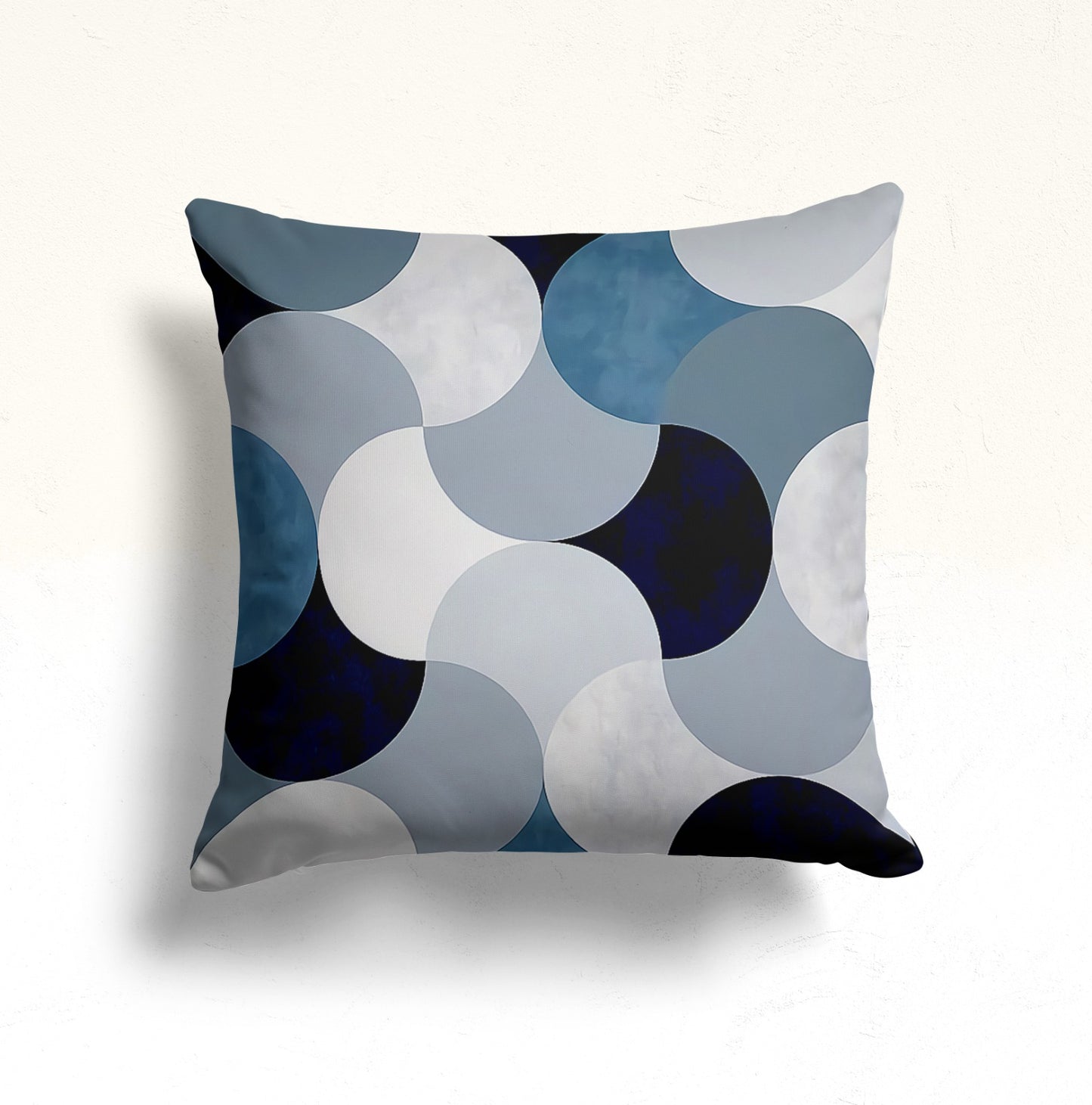 Midnight Waves Geometric Cushion Cover, Lunar Phases Circle Pattern