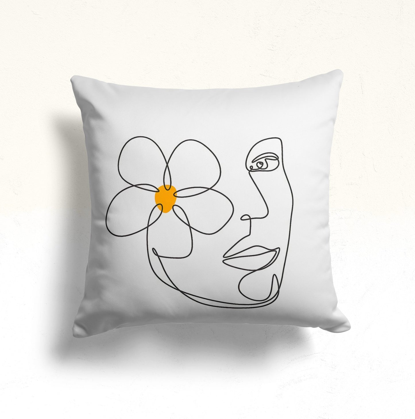 Abstract Floral Line Art Cushion Cover with Green Accents
