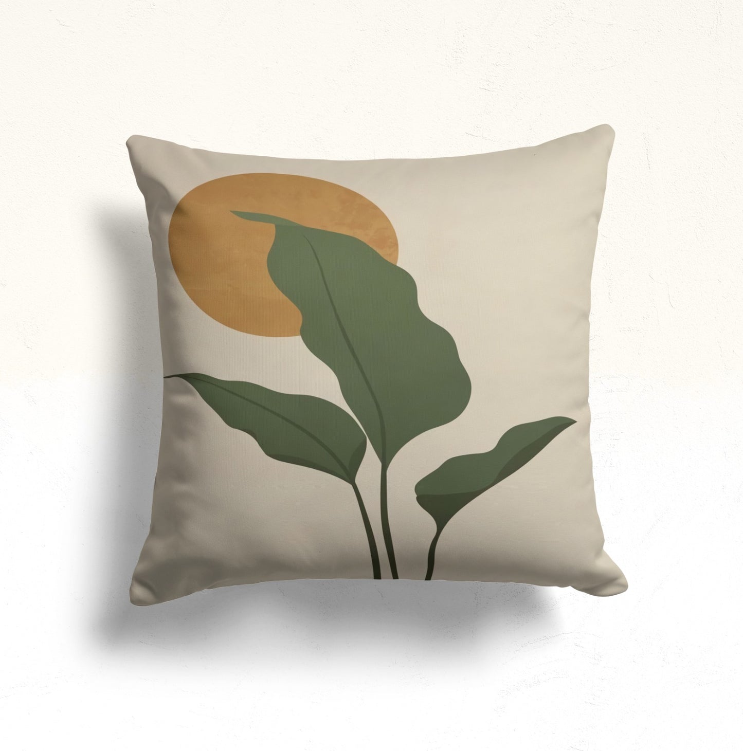 Abstract Sunset with Palm Leaves Cushion Cover in Earthy Tones