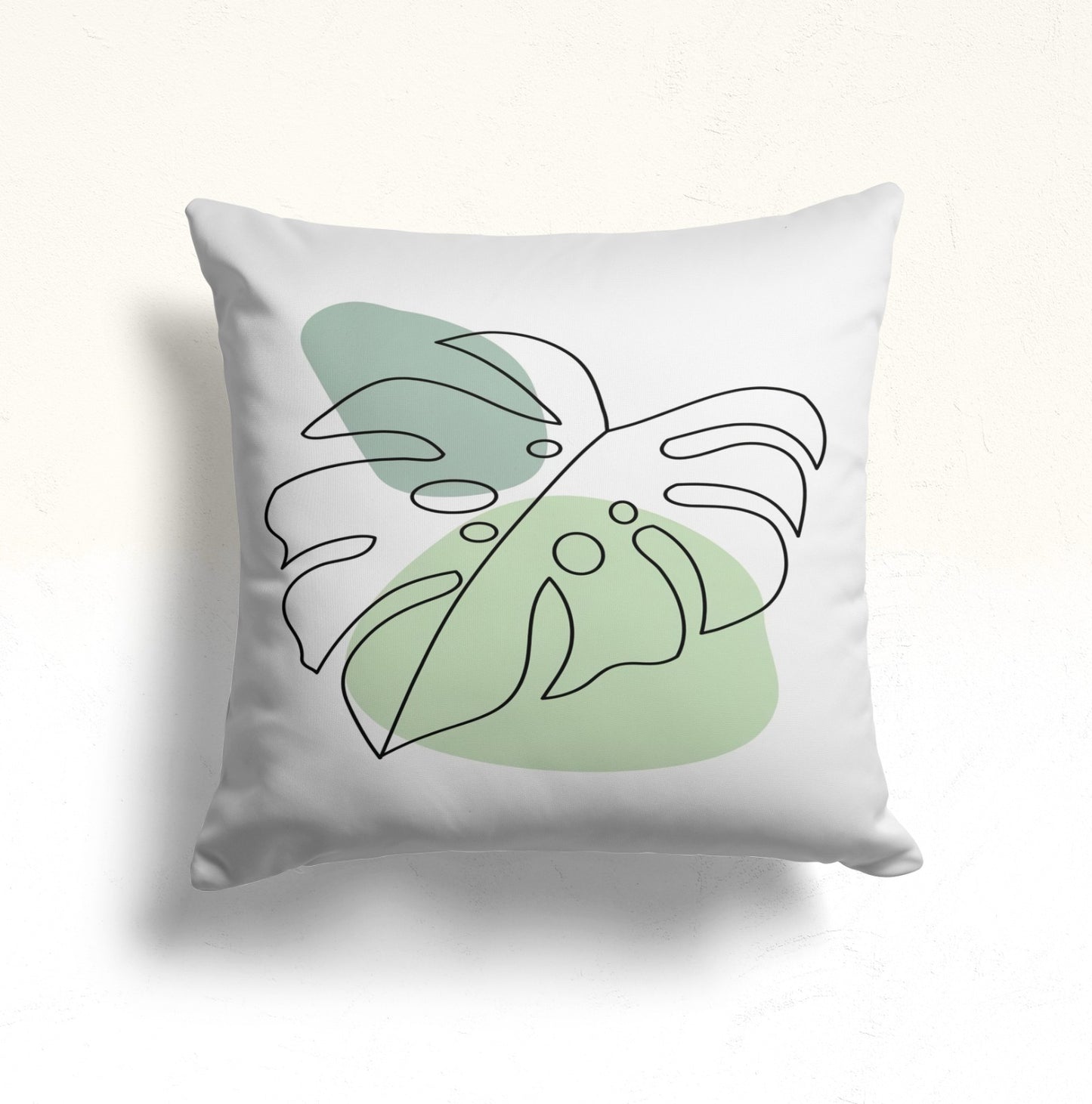 Abstract Floral Line Art Cushion Cover with Green Accents