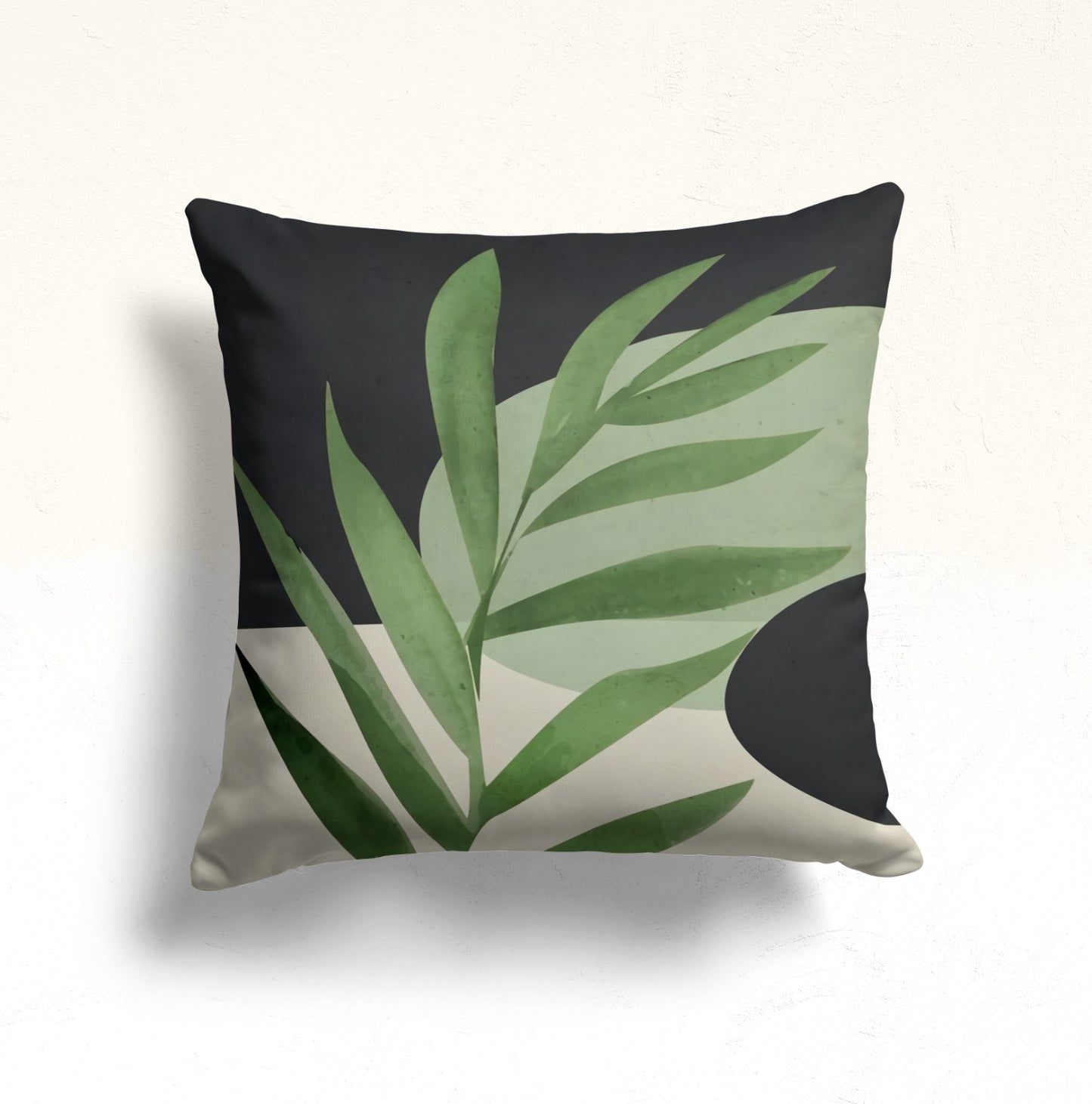 Abstract Floral Line Art Cushion Cover with Green Accents