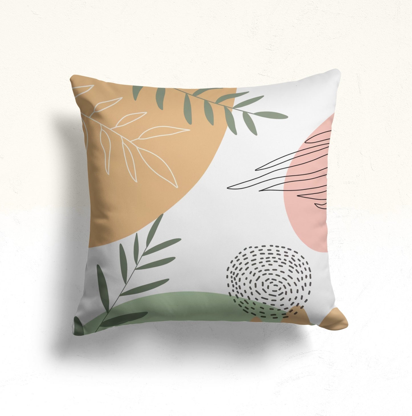 Abstract Floral Line Art Cushion Cover with Green Accents