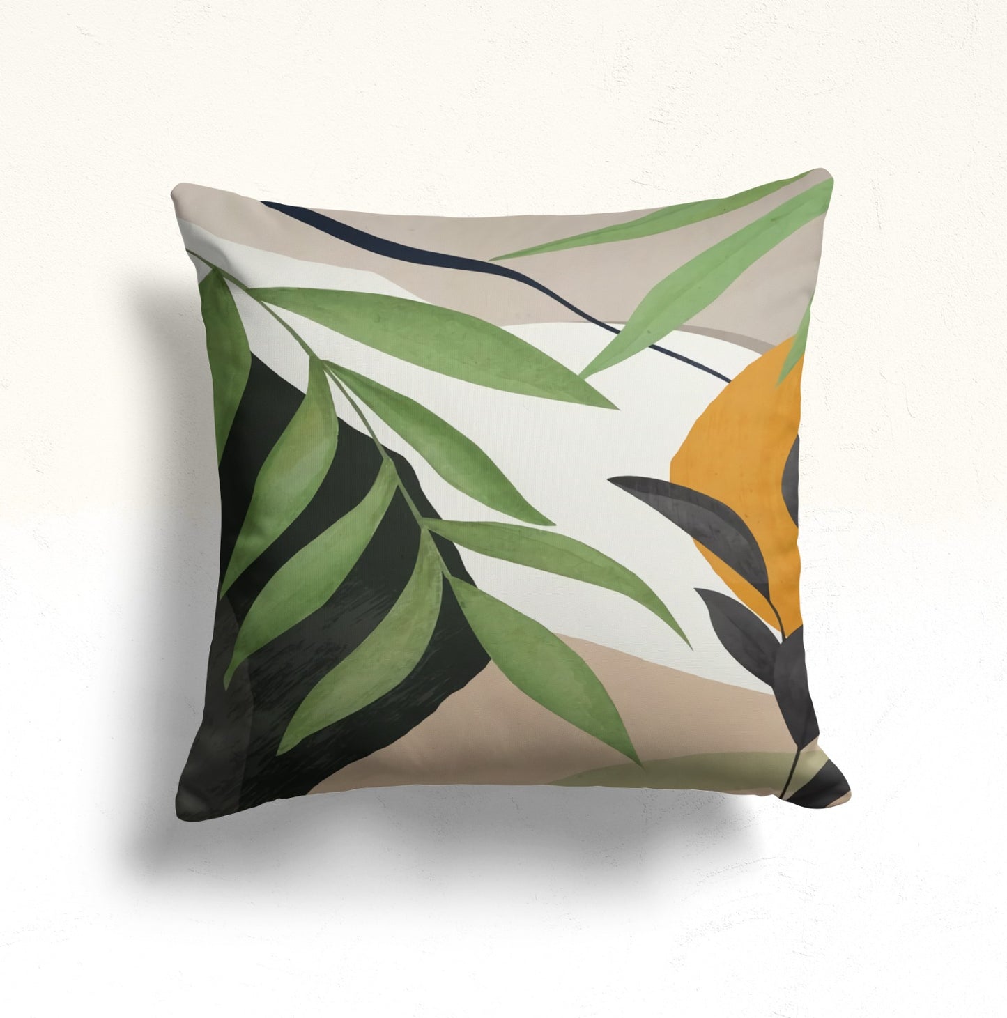 Abstract Floral Line Art Cushion Cover with Green Accents