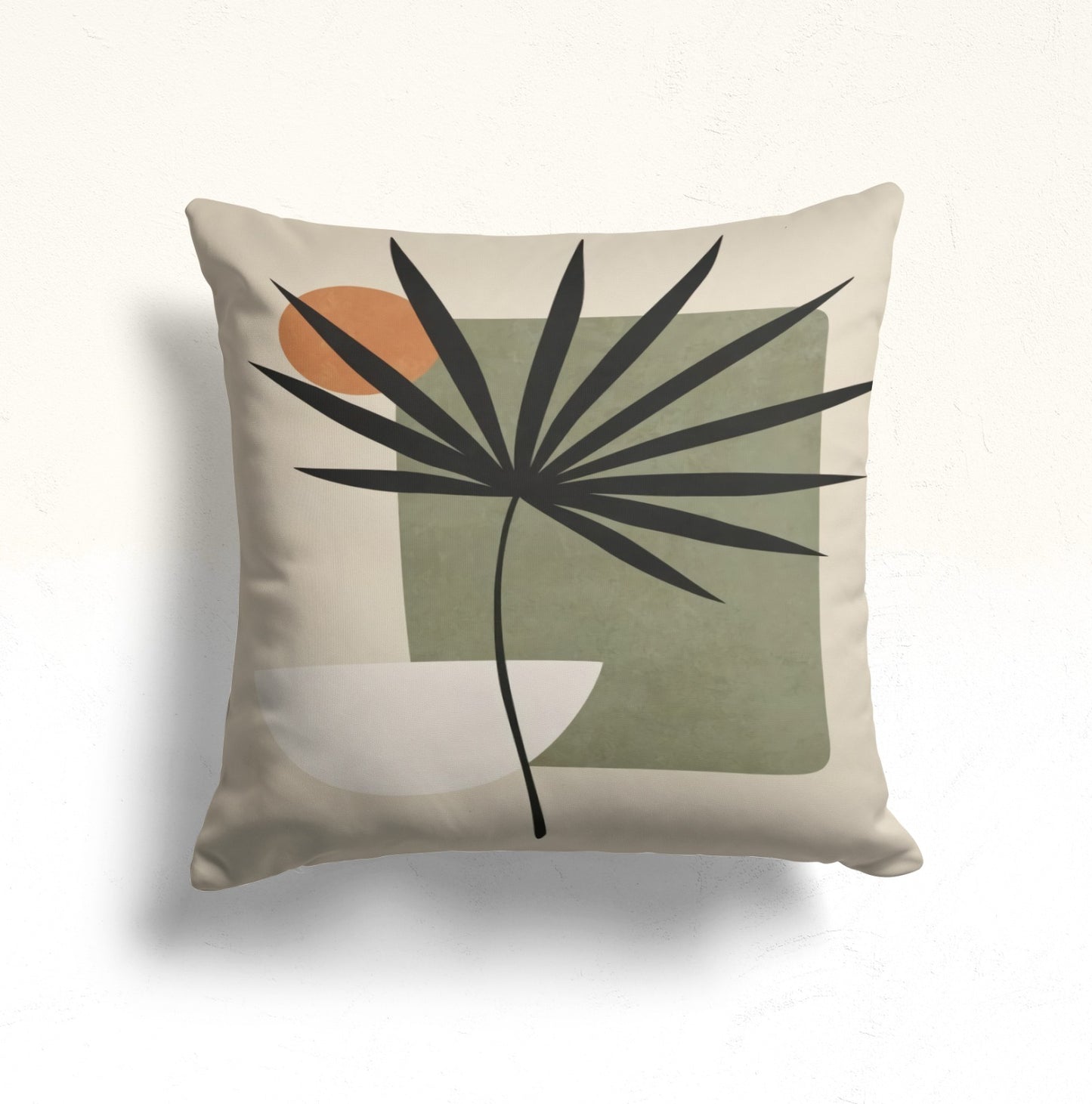 Abstract Sunset with Palm Leaves Cushion Cover in Earthy Tones