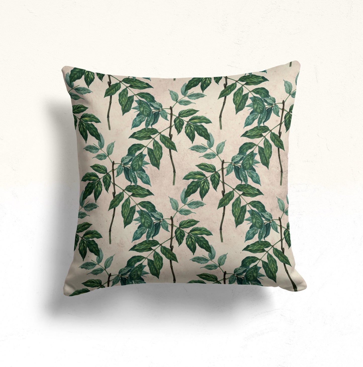 Deer Cushion Cover with Fig Leaves, Green Botanical Trees